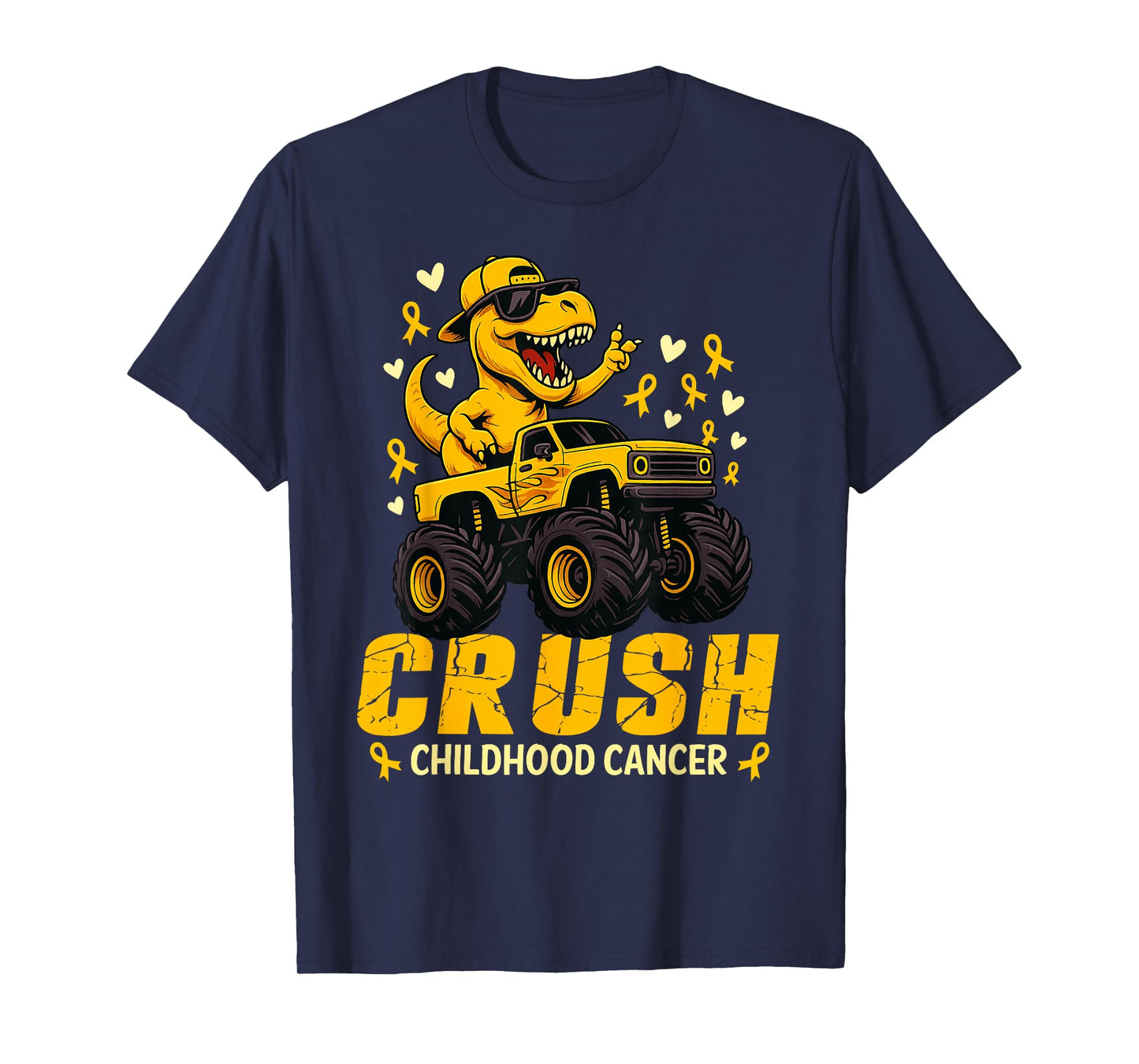 Crush Childhood Cancer Awareness Monster Truck Dinosaur T-Shirt