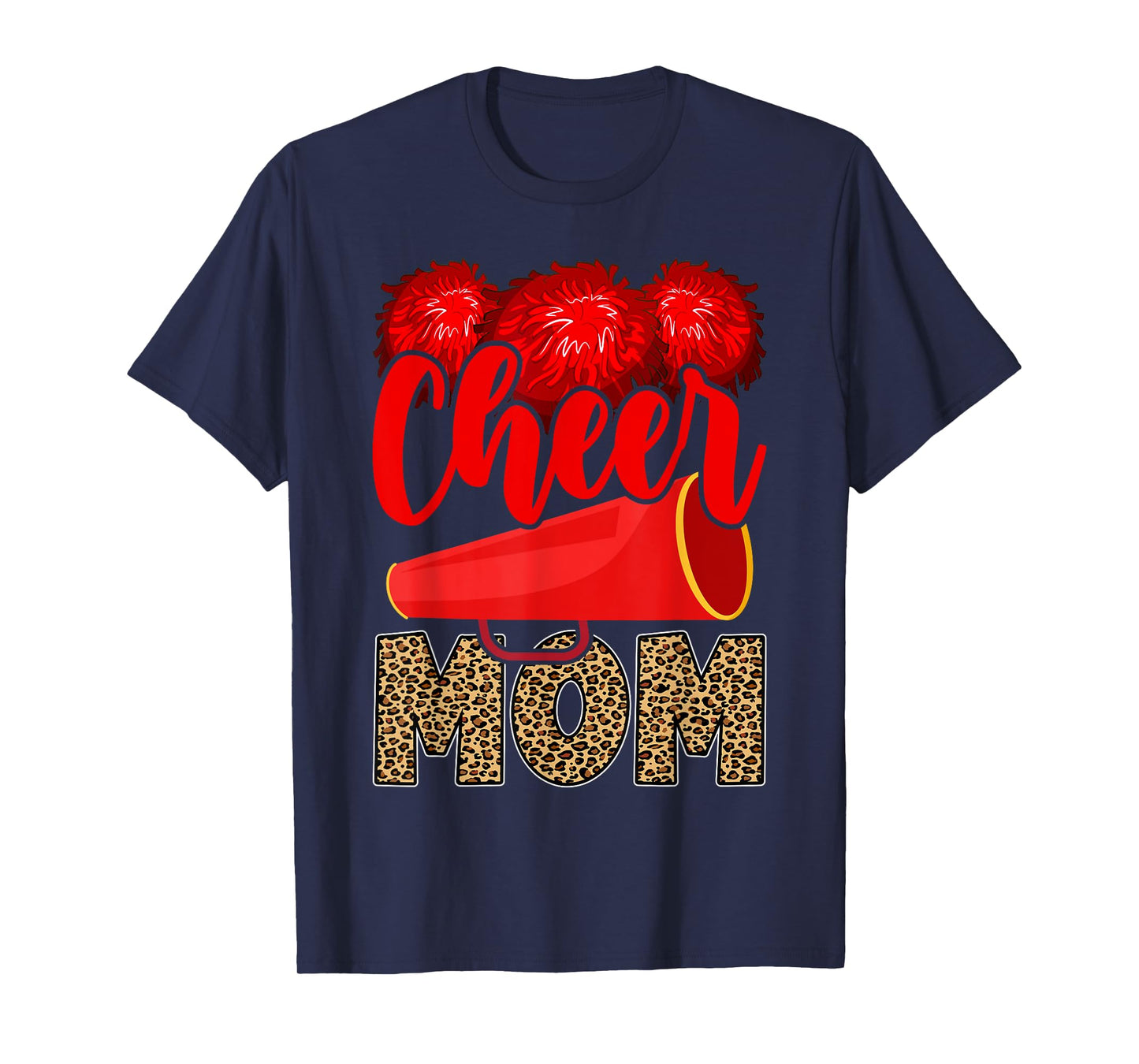 Cheer Mom Biggest Fan Leopard Print Black And Red Pom Pom T-Shirt