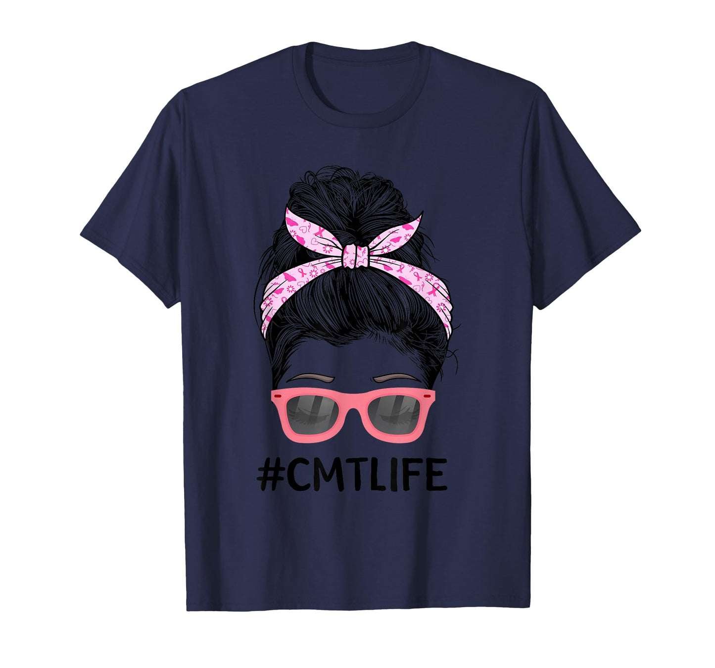 Cute CMT Certified Massage Therapist Messy Bun Breast Cancer T-Shirt