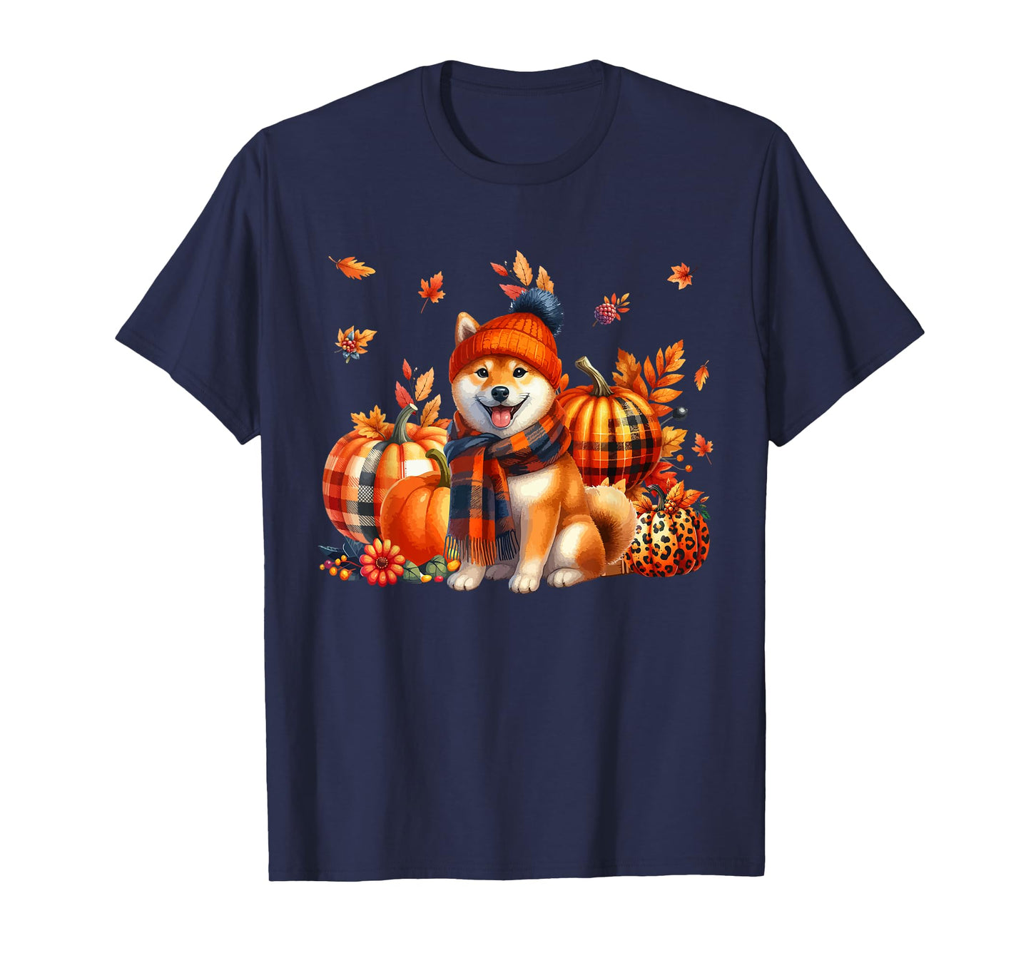 Shiba Inu Thanksgiving Leopard Pumpkins Fall Leaves Lover T-Shirt