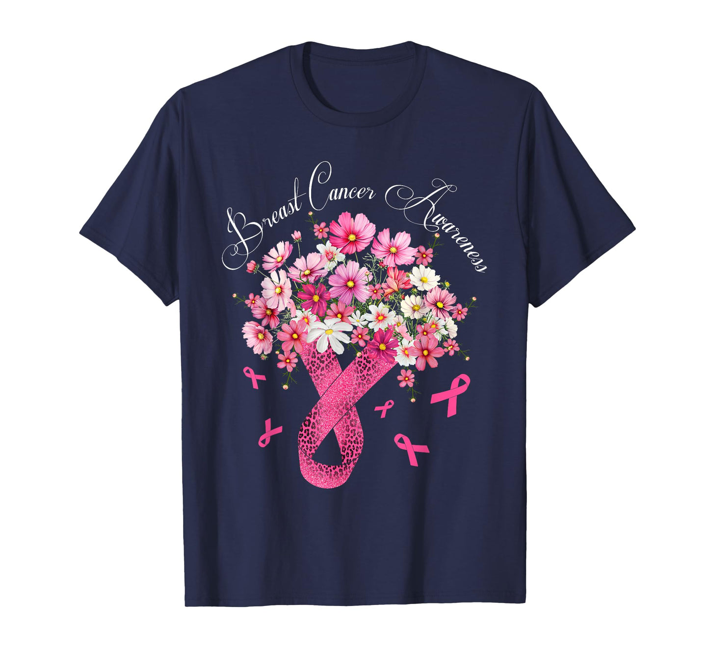 Breast Cancer Awareness Fighter Survivor Floral Pink Ribbon T-Shirt