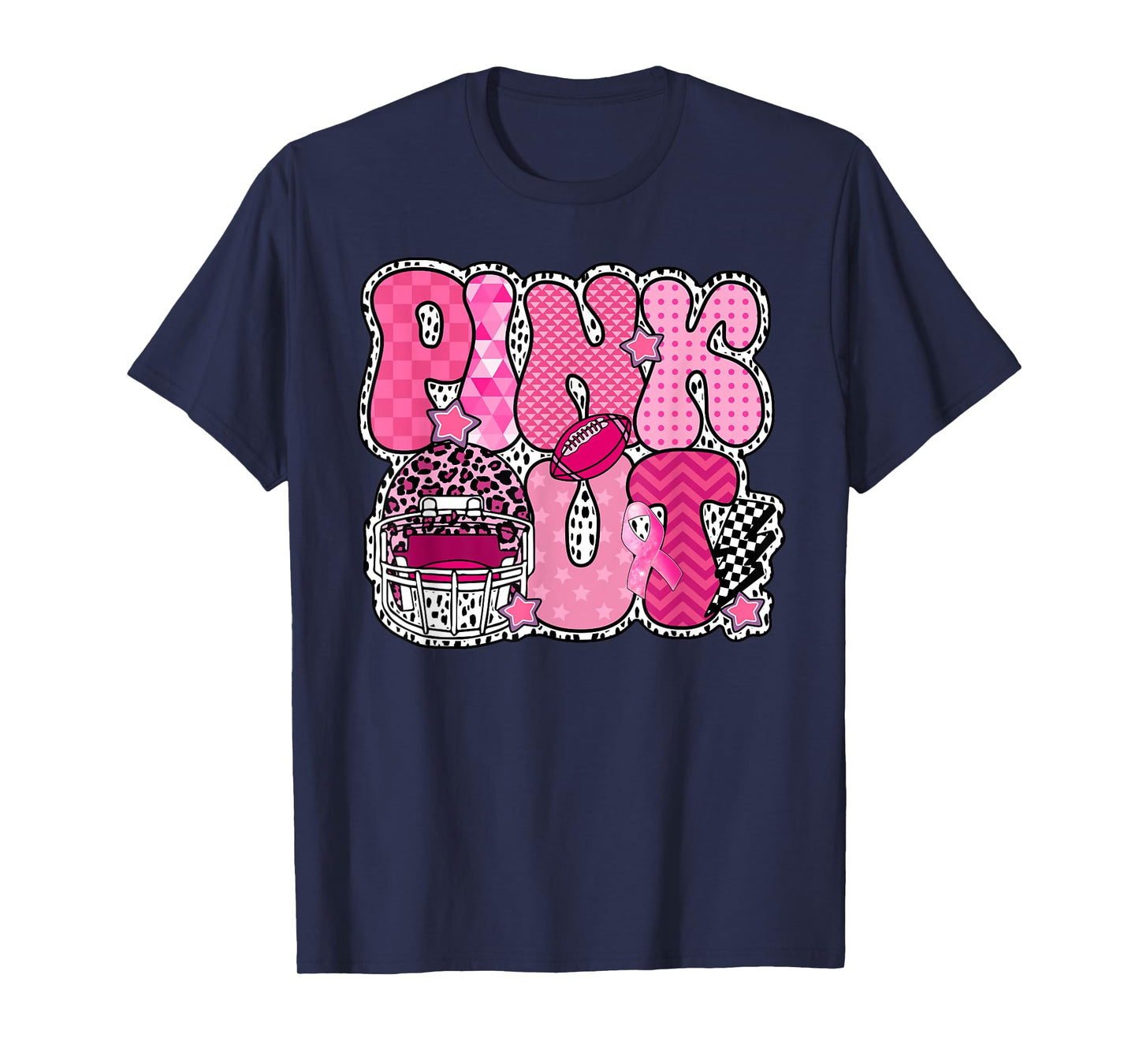 Pink Out Football Pink Ribbon Breast Cancer Awareness Women T-Shirt