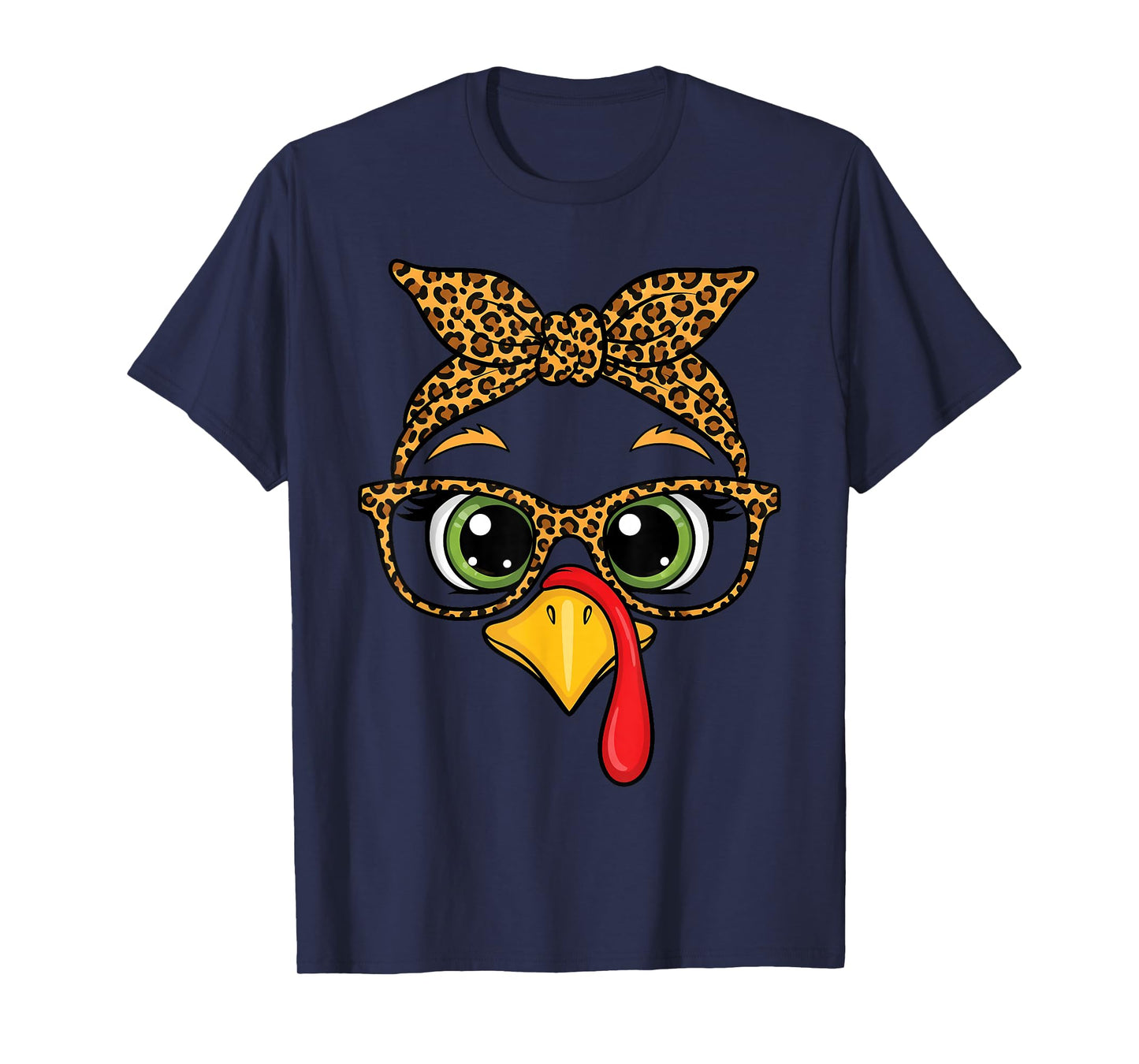 Women Thanksgiving Shirt Turkey Face Leopard Glasses Girls T-Shirt