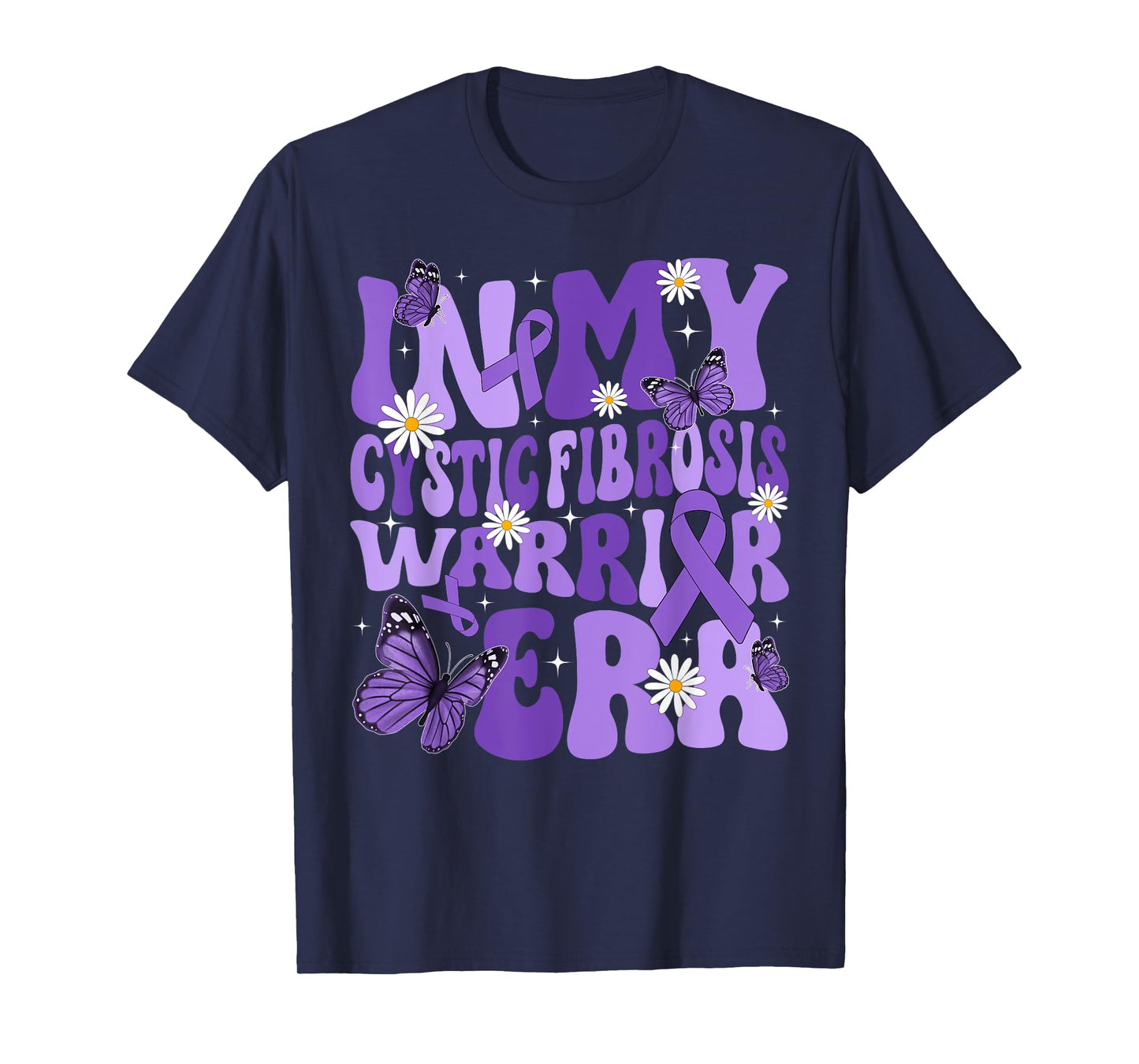 Retro Groovy In My Cystic Fibrosis Warrior Era Purple Ribbon T-Shirt