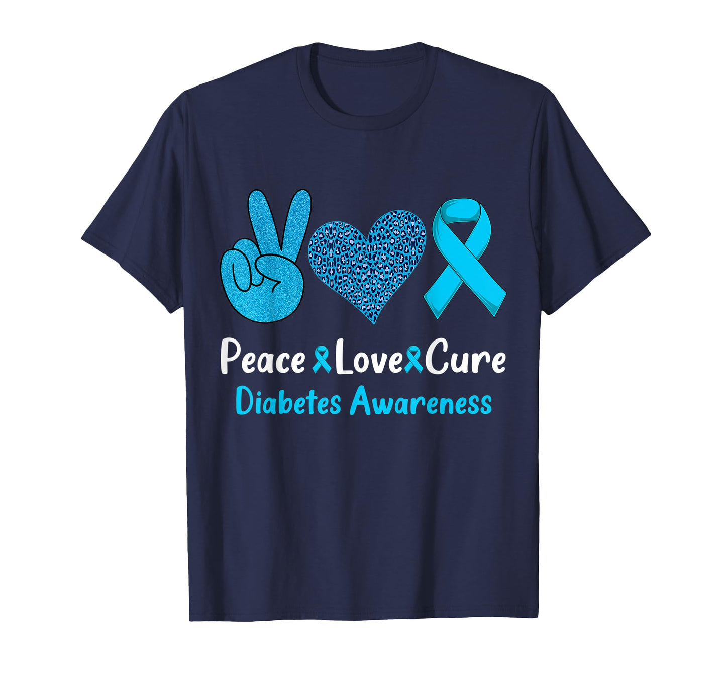 Peace Love Cure Diabetes Awareness Leopard Men Women Kid T1D T-Shirt