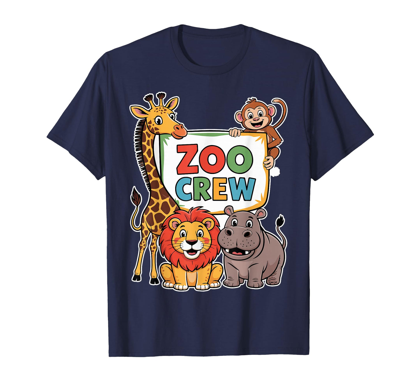 Zoo Crew Wildlife Safari Animals Giraffe Monkey Lion Hippo T-Shirt