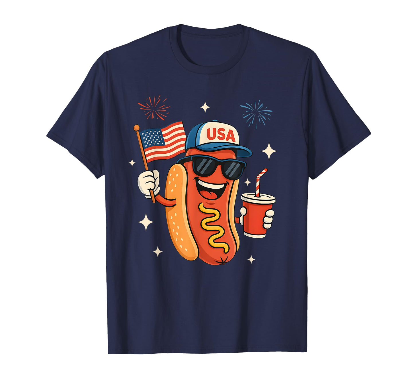 4th of July Hotdog Funny Fourth of July Patriotic USA Flag T-Shirt