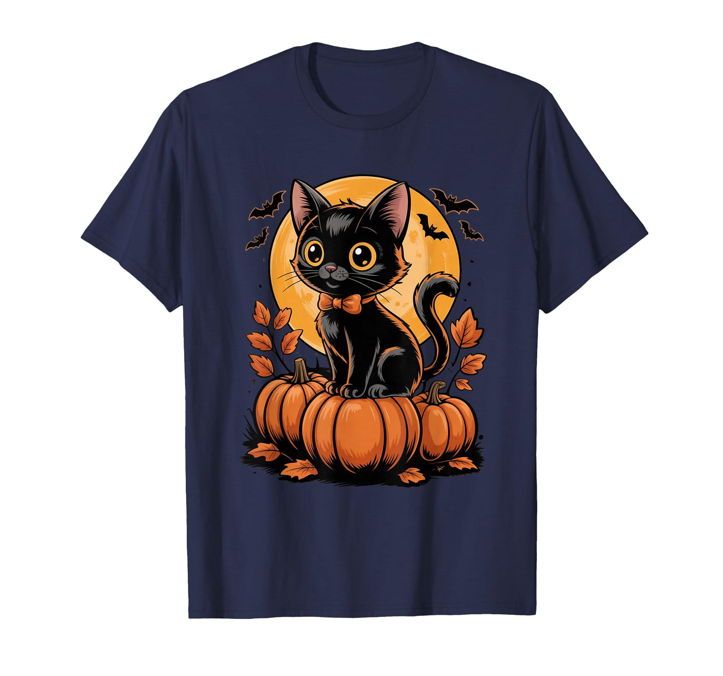 Retro Black Cat Halloween Pumpkin Costume for Women Men Kids T-Shirt