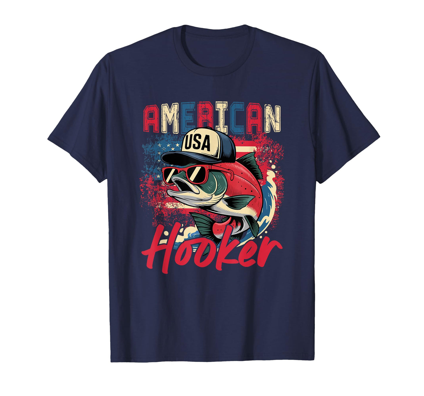 American Funny Hooker 4th Of July US Flag Sockeye Salmon T-Shirt