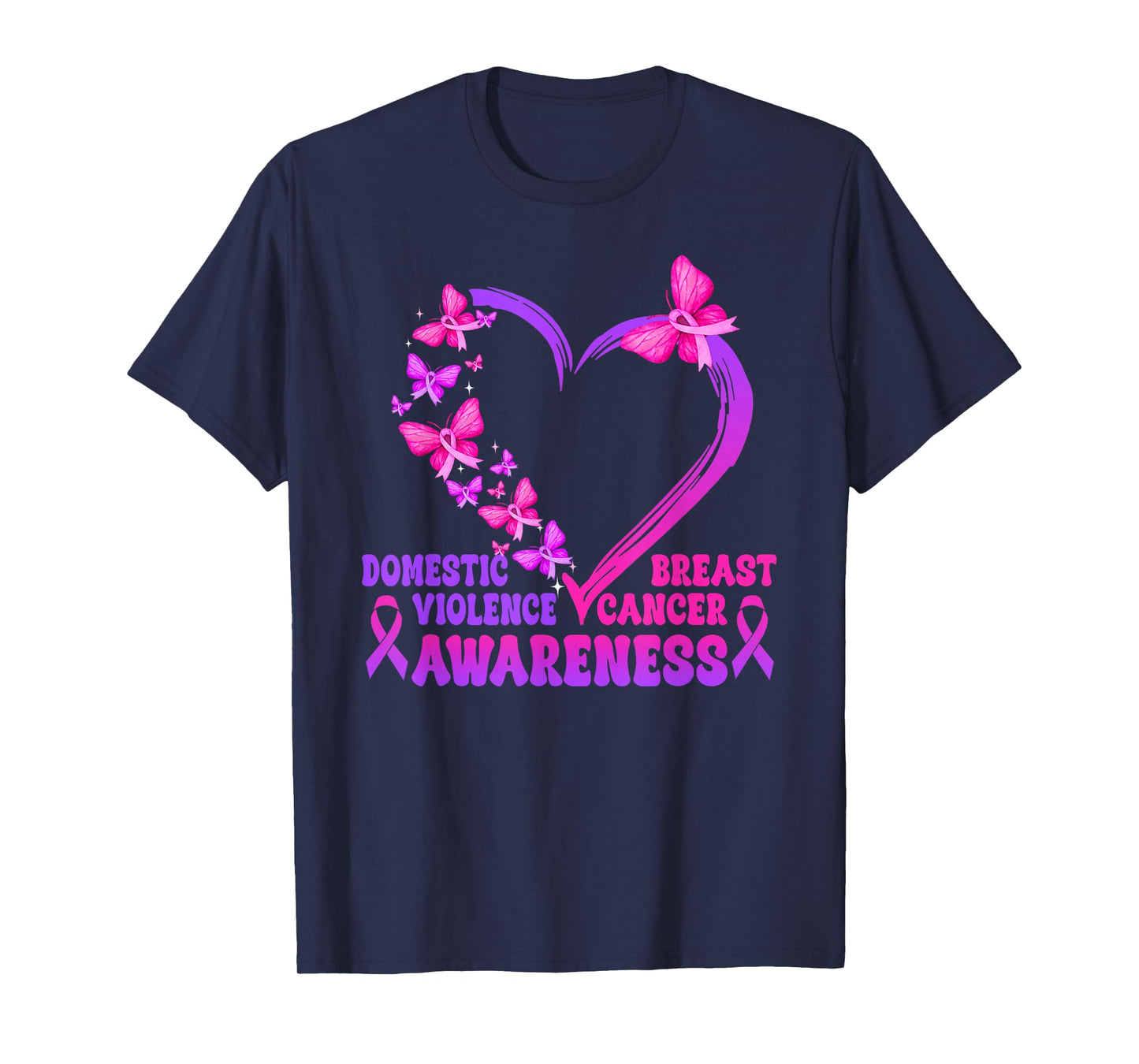 Breast Cancer and Domestic Violence Awareness Heart T-Shirt