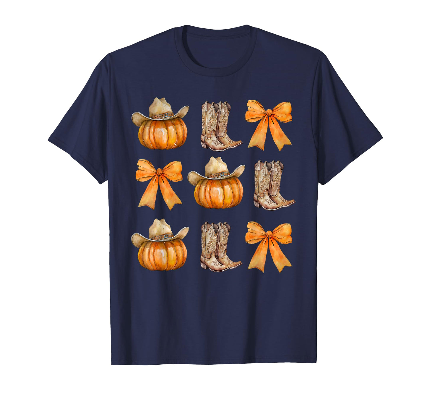 Coquette Bow Cowboy Western Pumpkin Autumn Fall Y'all Leaves T-Shirt