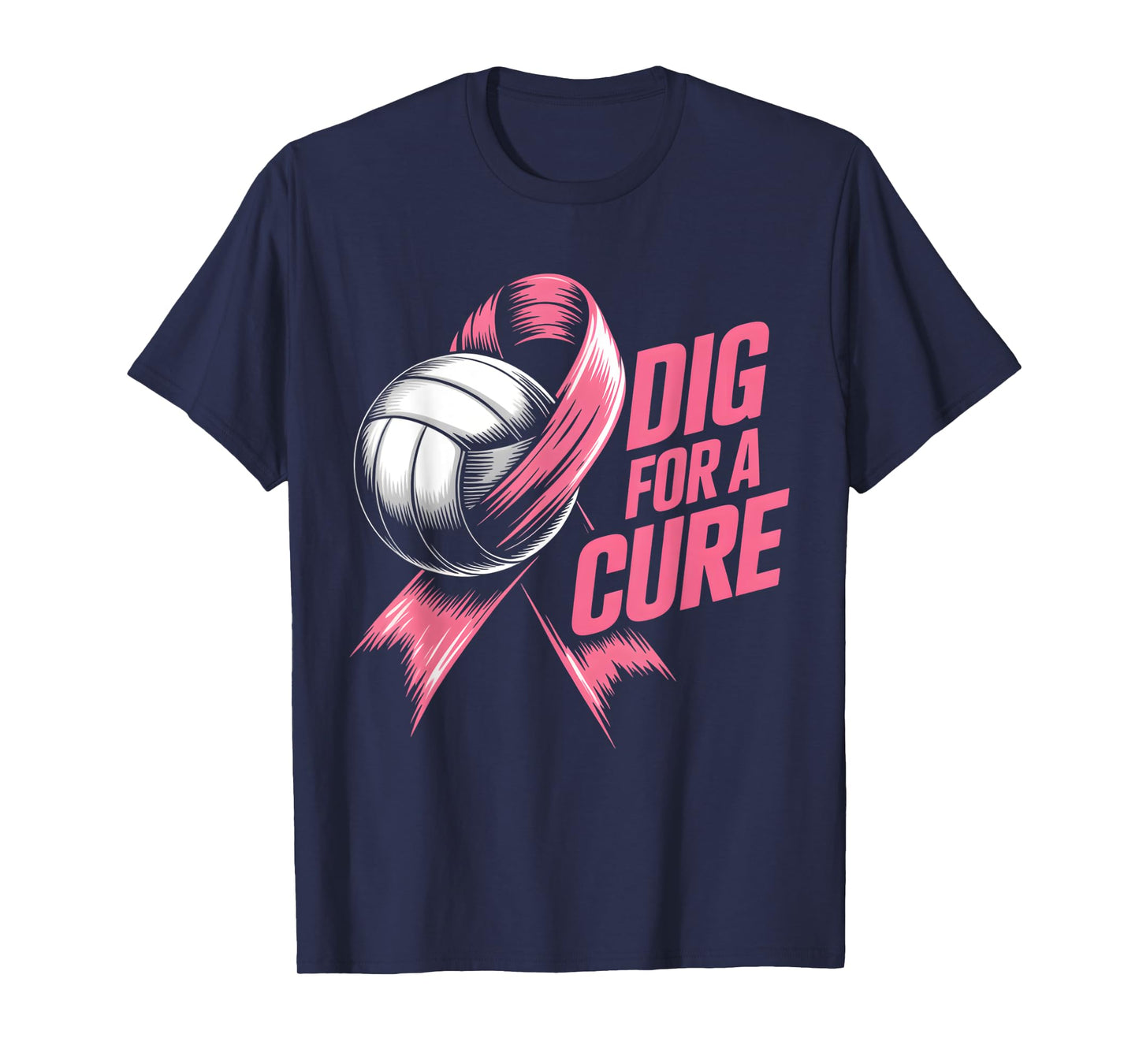 Dig For Cure Ribbon Volleyball Breast Cancer Awareness Pink T-Shirt