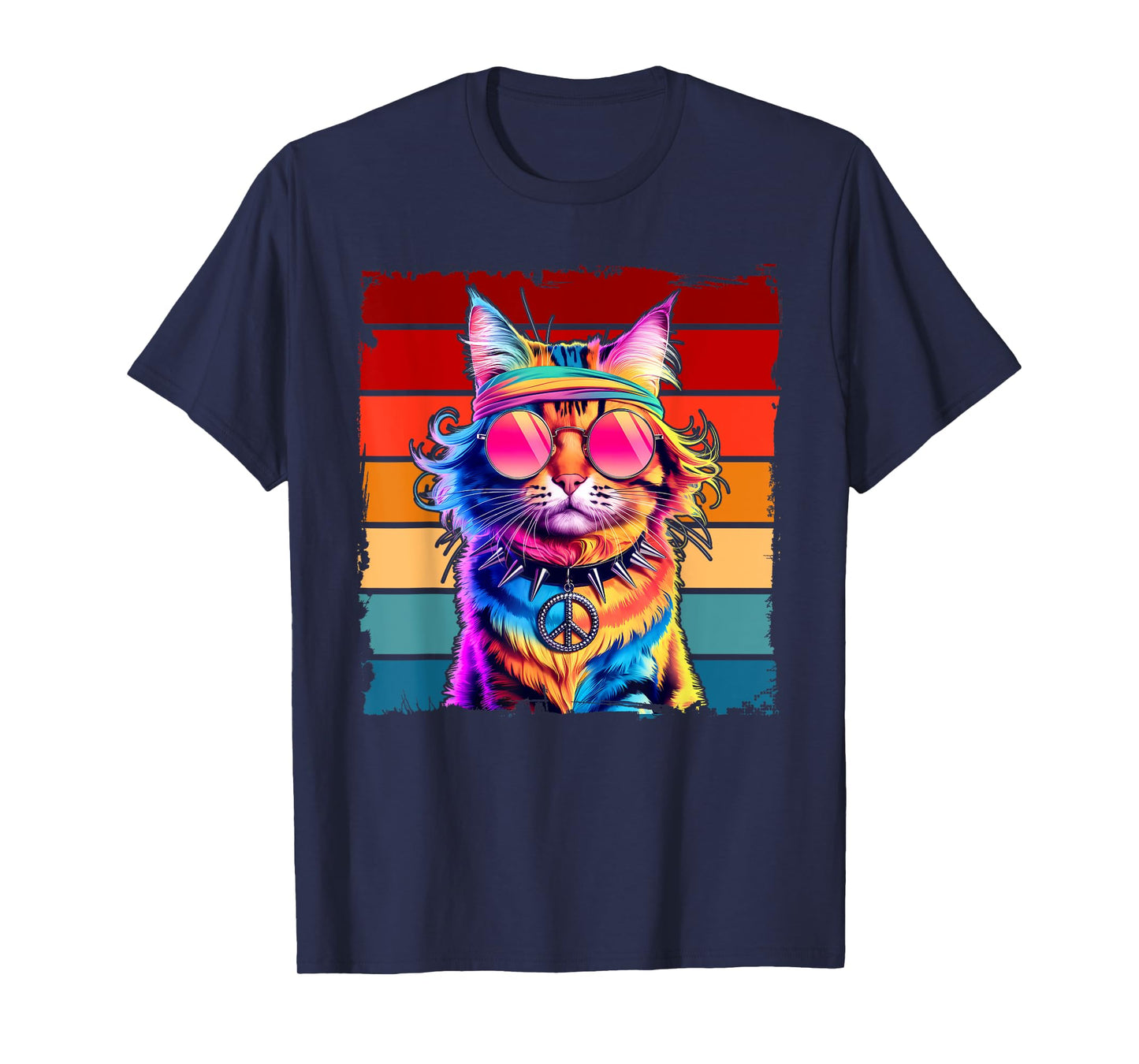 Psychedelic Peace Cat Colorful Hippie Retro Groovy Vibes Men Women Kids T-Shirt
