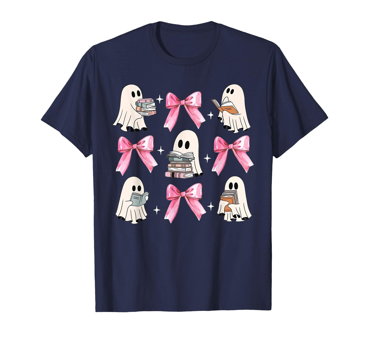 Little Pink Bow Ghost Reading Books Halloween Coquette Book T-Shirt