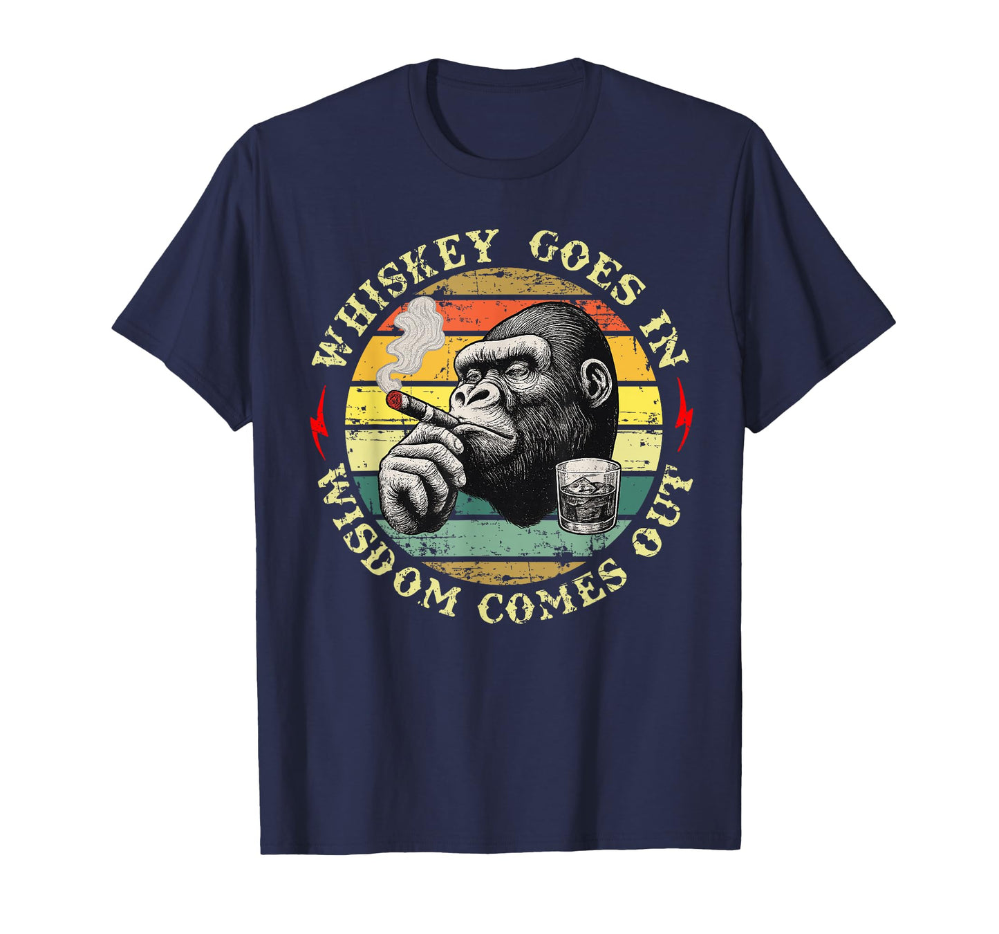 Vintage Whiskey Goes in Wisdom Comes Out Funny Monkey T-Shirt
