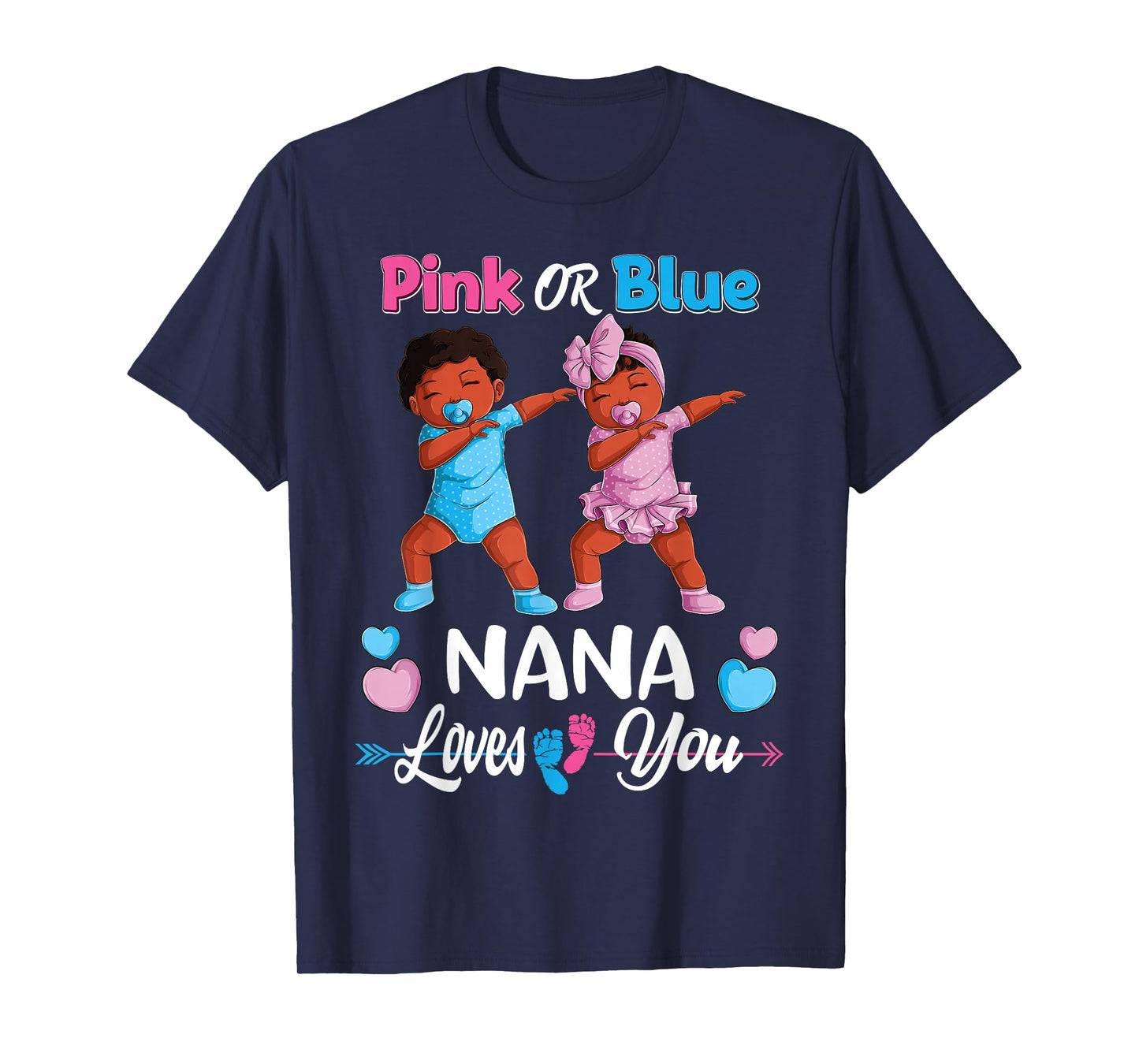 Pink Or Blue Nana Loves You Black Baby Gender Reveal Party T-Shirt