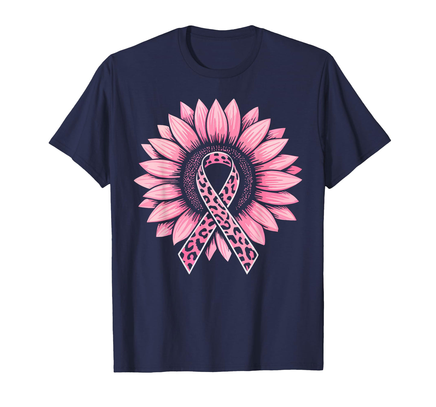 Sunflower Pink Ribbon Breast Cancer Awareness Women Warrior T-Shirt