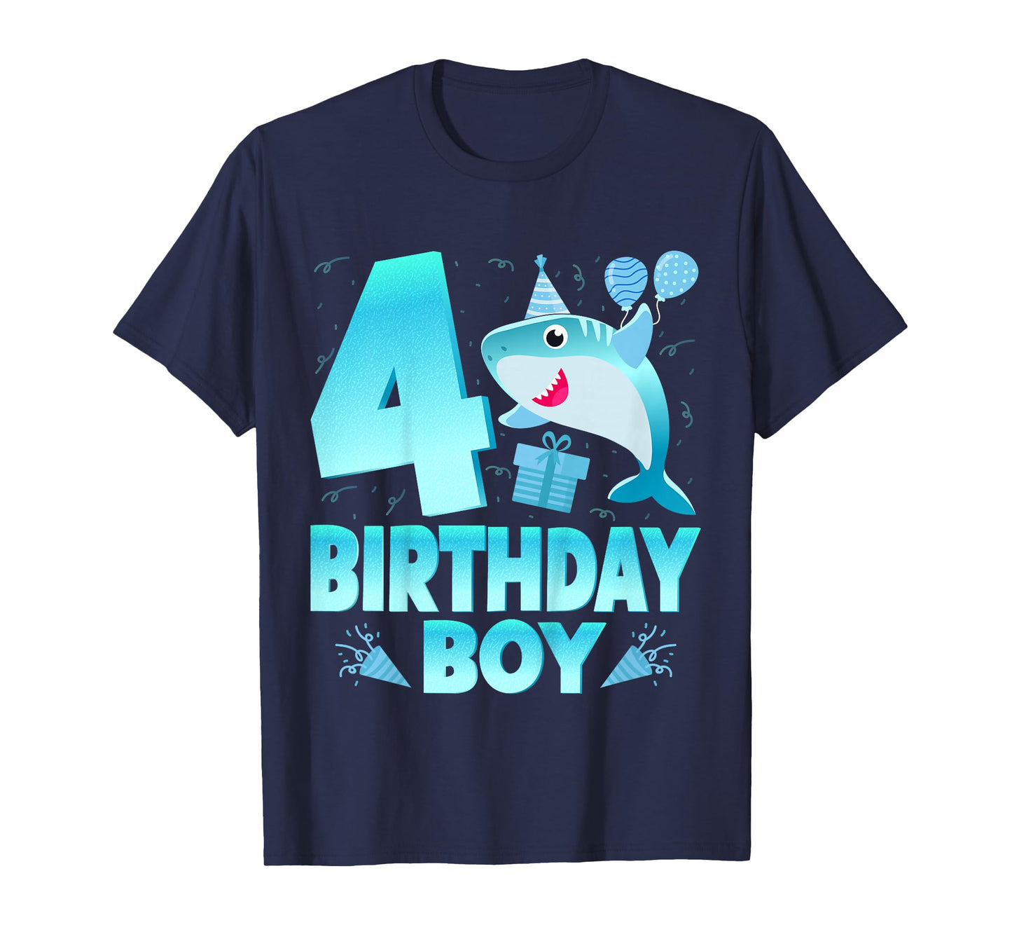 Kids Birthday Boy Kids 4 Years Old Shark Lover 4th Birthday T-Shirt