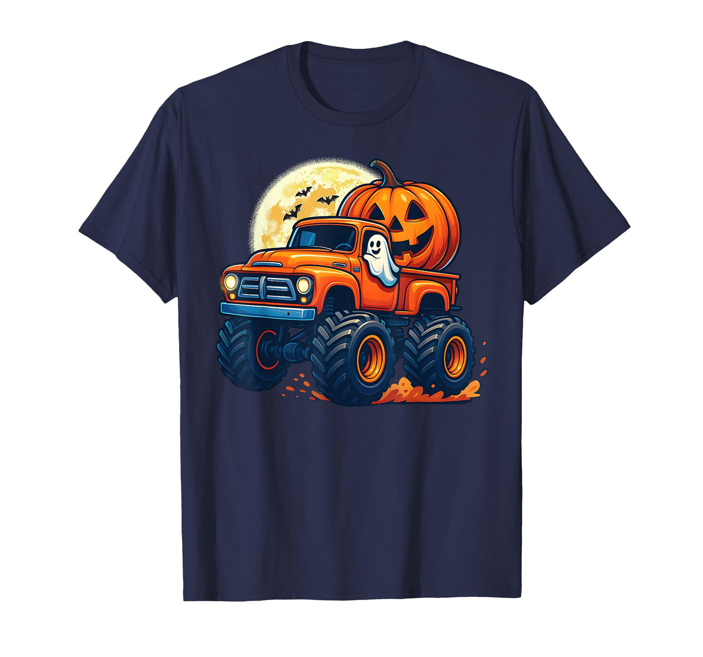 Ghost Pumpkin Riding Monster Truck Lazy Halloween kids Boys T-Shirt