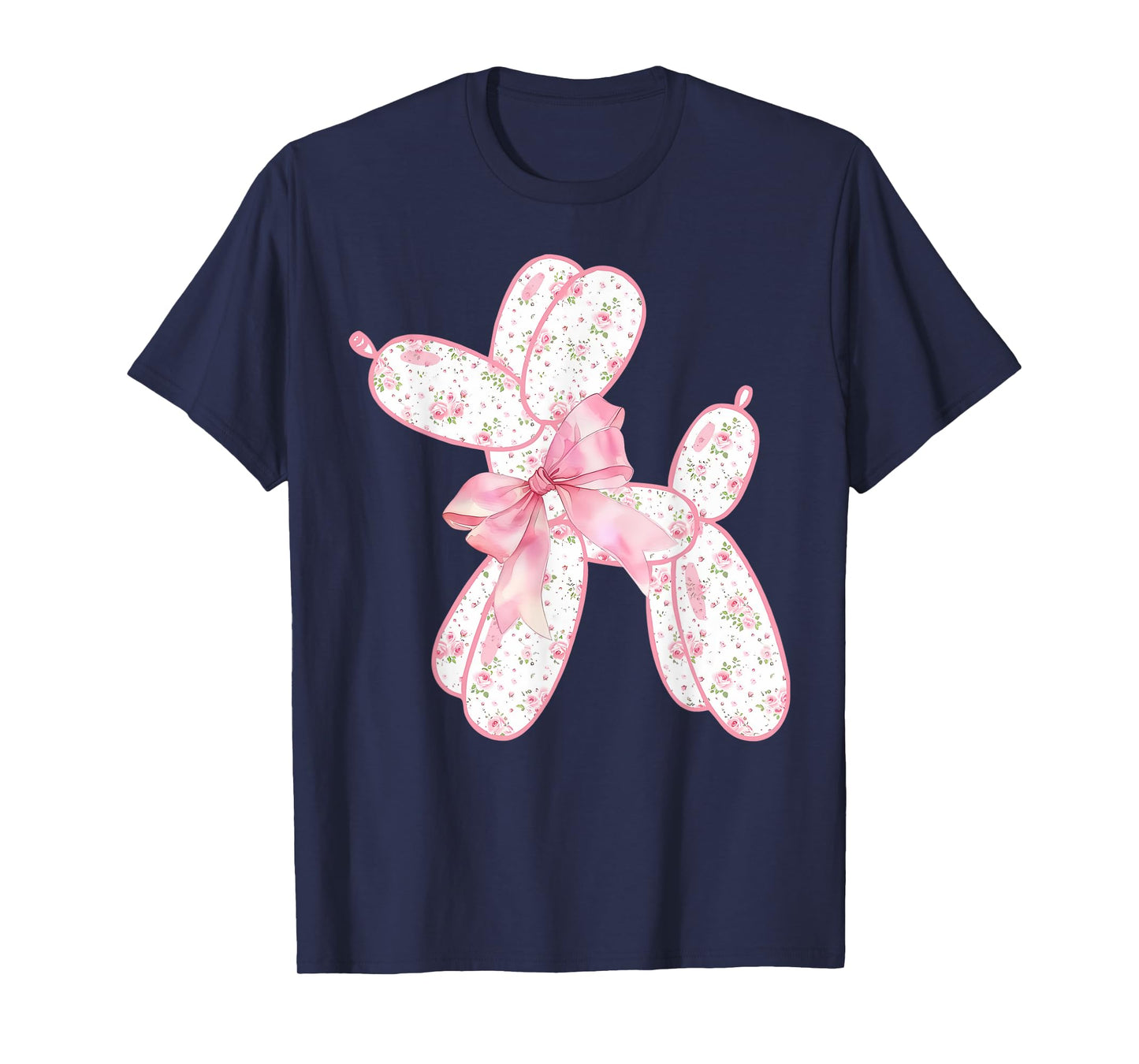 Balloon Dog Floral Pink Coquette Bow Women Kids Dog Lover T-Shirt