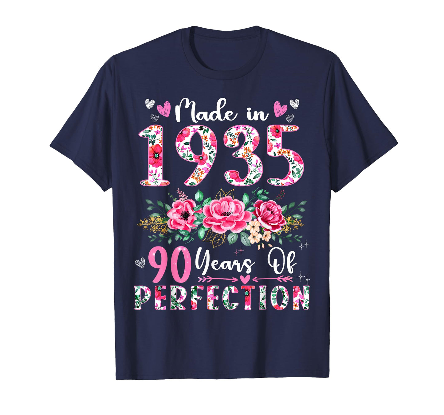 90 Year Old Made In 1935 Floral 90th Birthday Women T-Shirt