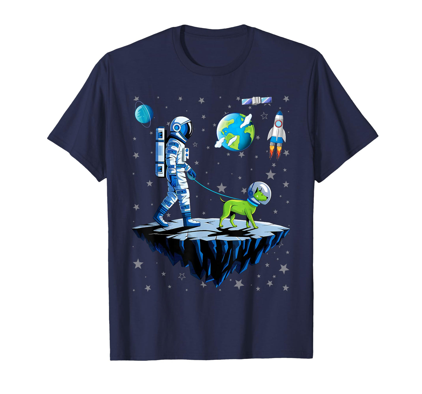 Space Astronaut Walking Alien Dog Planet T-Shirt