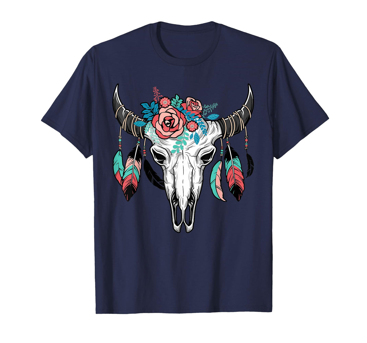 Vintage Cow Skull With Flowers | Men Women Gift Tee T-Shirt
