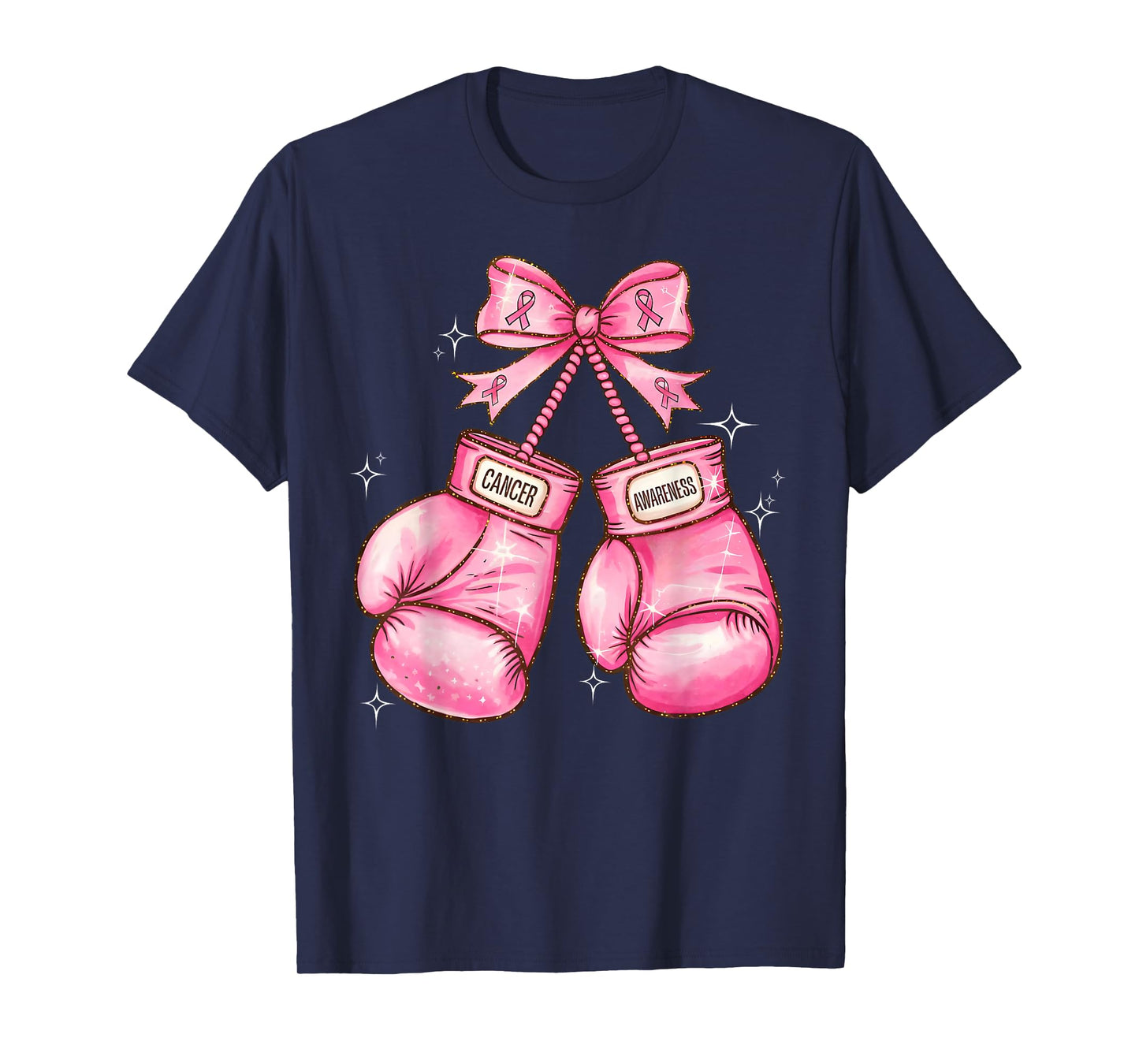 Pink Ribbon Coquette Bow Boxing Gloves Breast Cancer Warrior T-Shirt