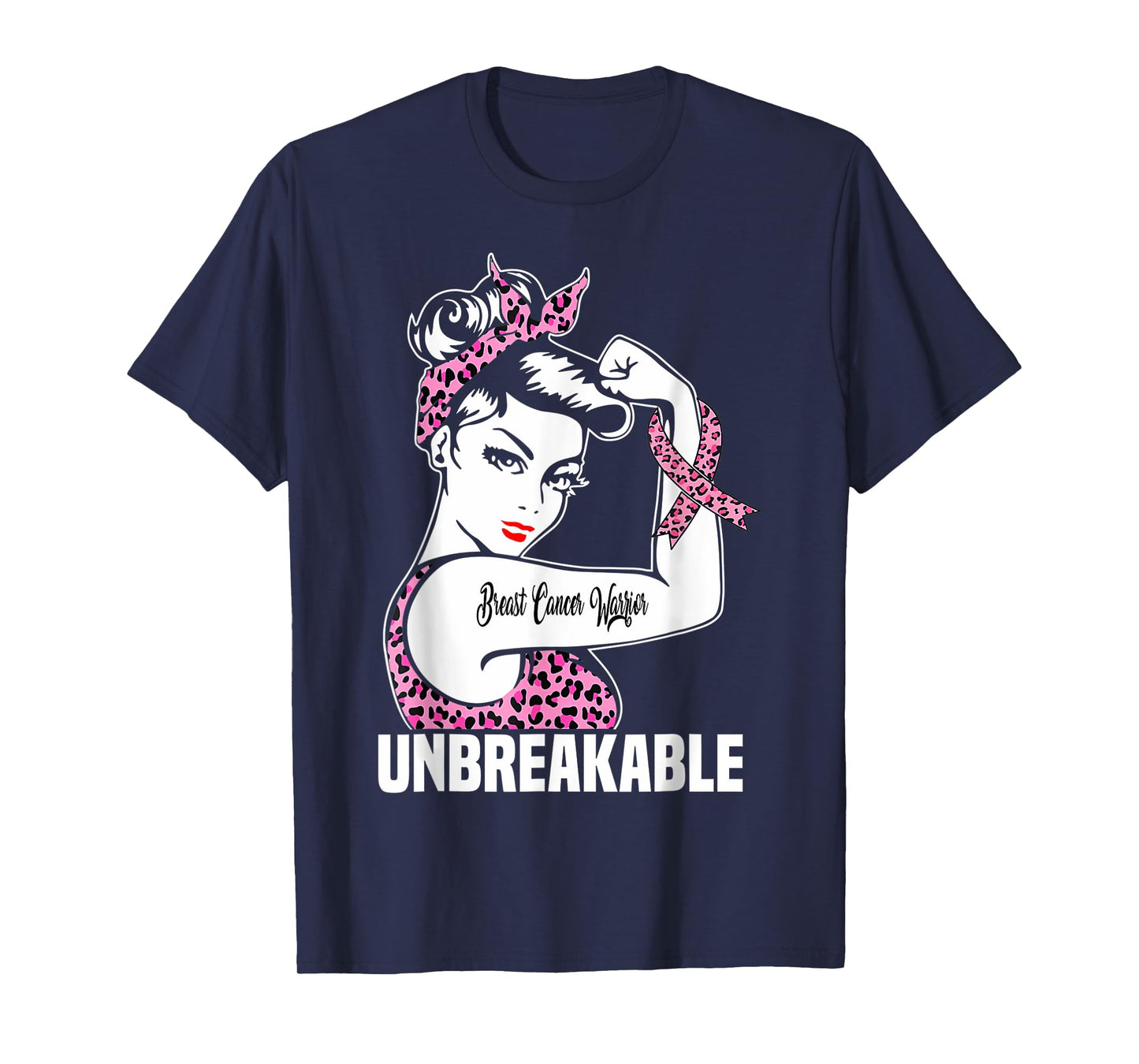 Pink Ribbon Breast Cancer Warrior Unbreakable Leopard T-Shirt