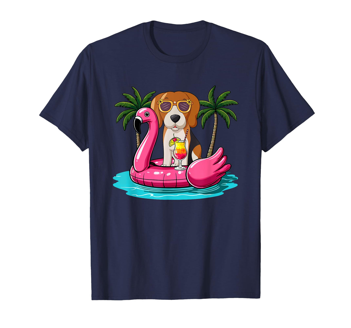 Beagle Sunglasses On Flamingo Cute Float Costume Summer T-Shirt