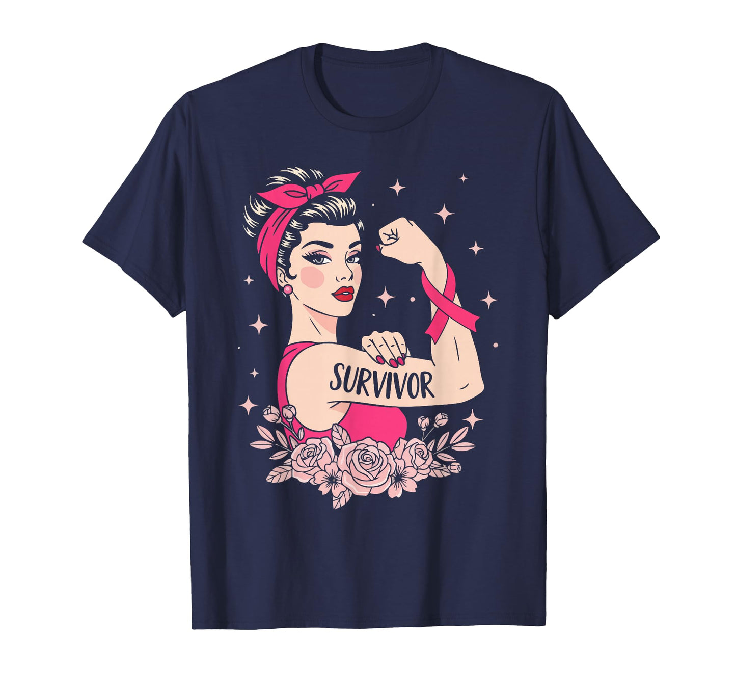 Breast Cancer Survivor Rosie Riveter Pink Awareness Women T-Shirt