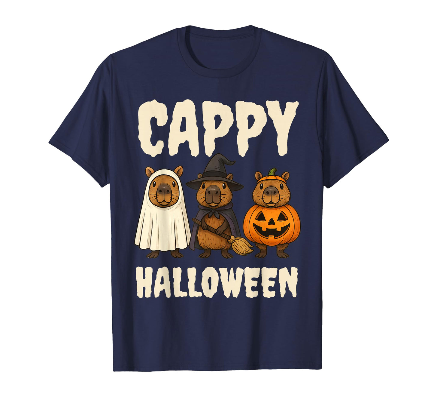 Cappy Halloween Funny Capybara Ghost Witch Pumpkin Spooky T-Shirt