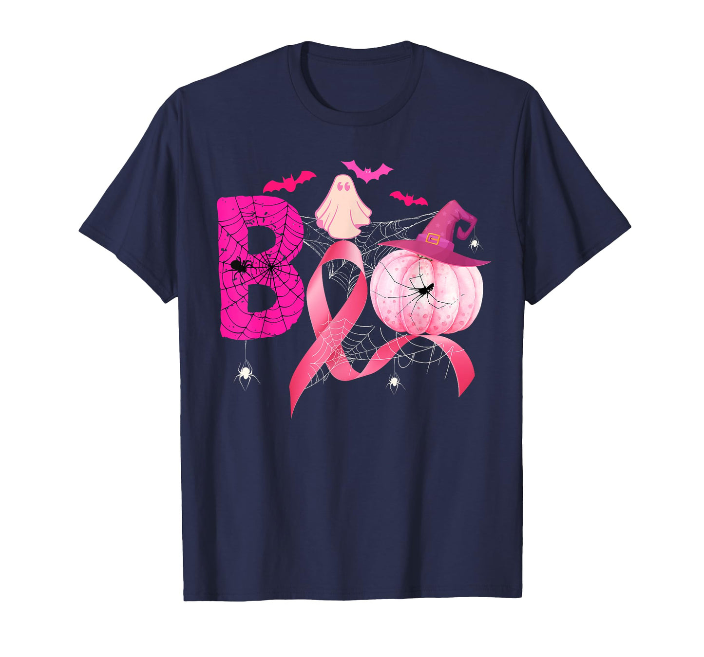 Funny Boo Pumpkin Witch Pink Ribbon Breast Cancer Halloween T-Shirt