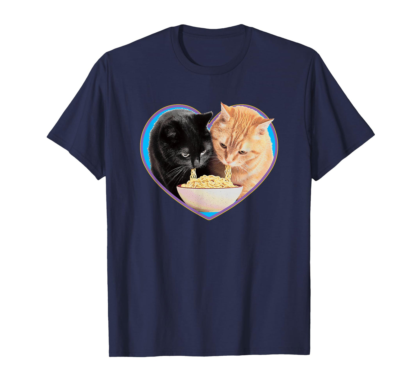 Cat Lover Ramen Noodle Heart Black & Orange Kittens Eating T-Shirt