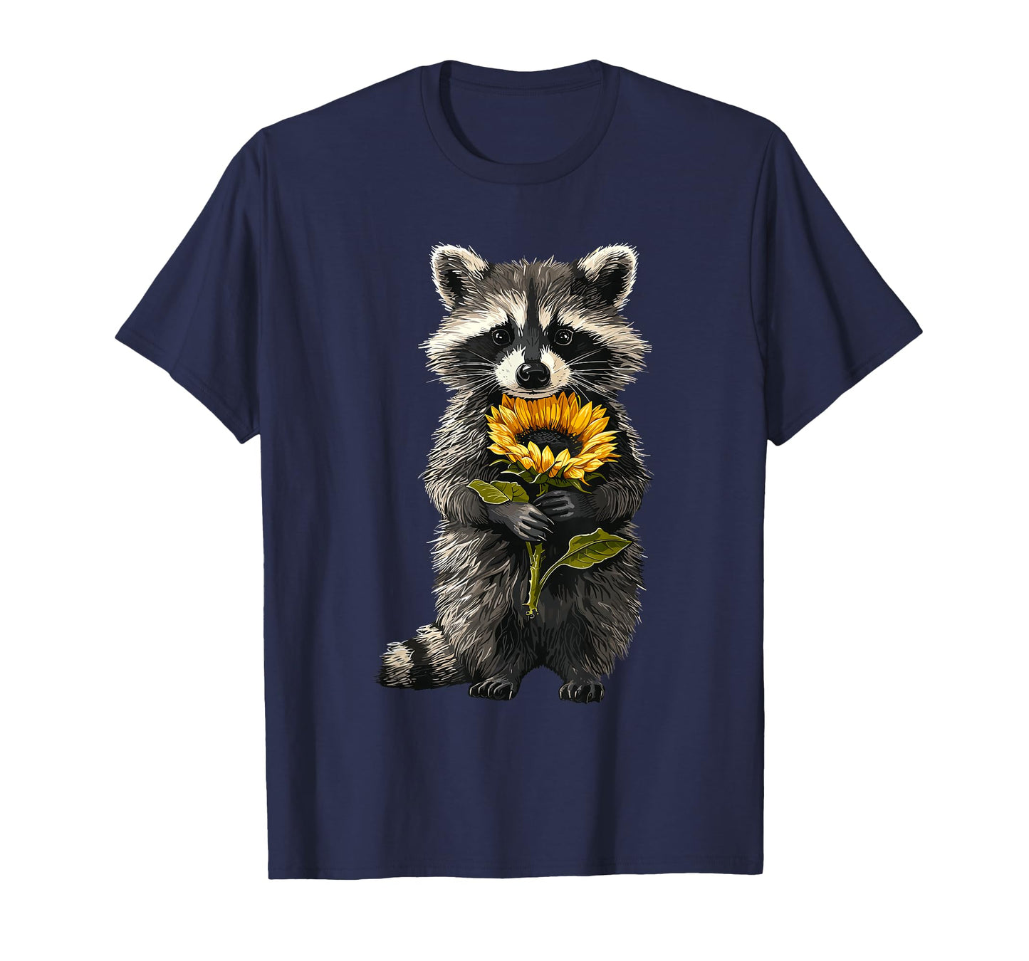 Raccoon Holding Sunflower Cute Flower Mothers Day T-Shirt