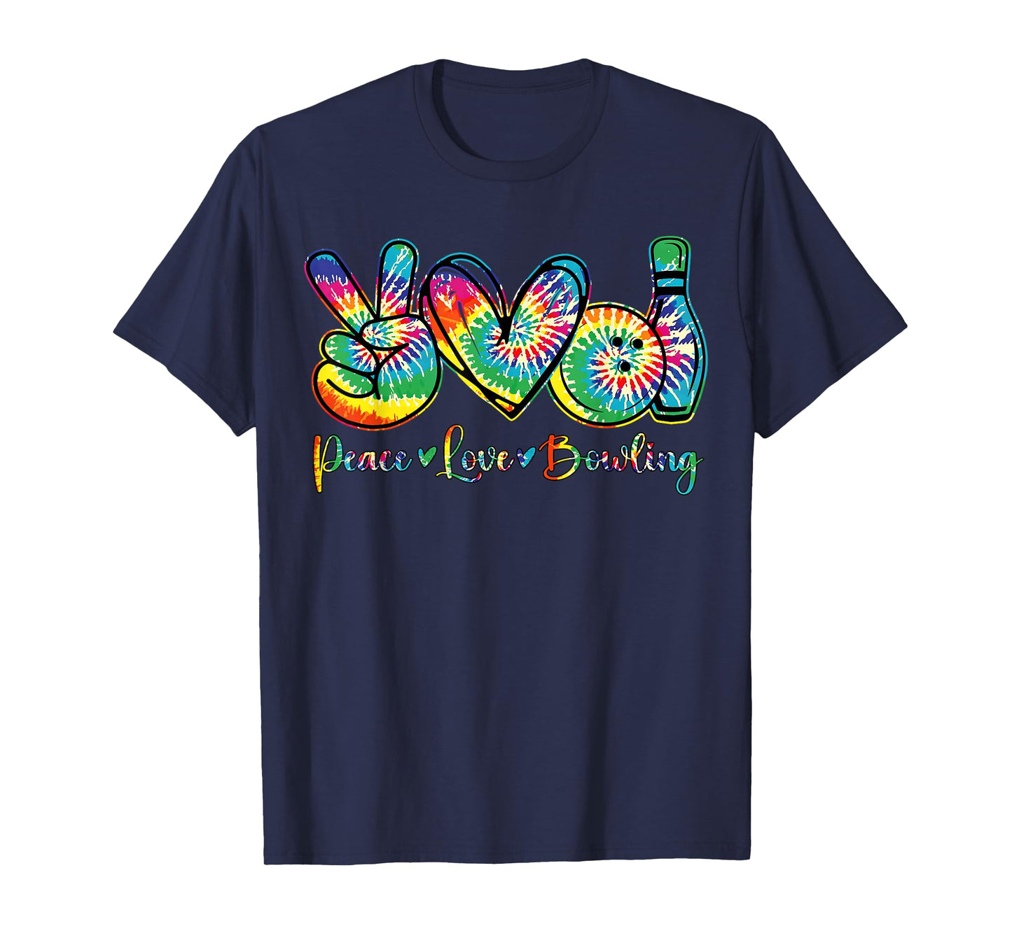 Retro Tie Dye Peace Love Bowling Lover Funny Sport Bowler T-Shirt