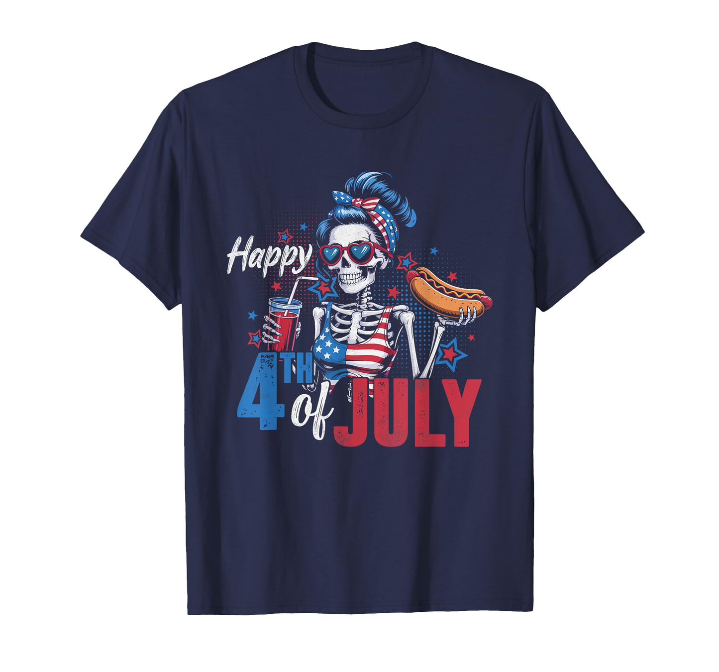 Happy 4th of July Funny Skeleton Hotdog US Flag Men Women T-Shirt