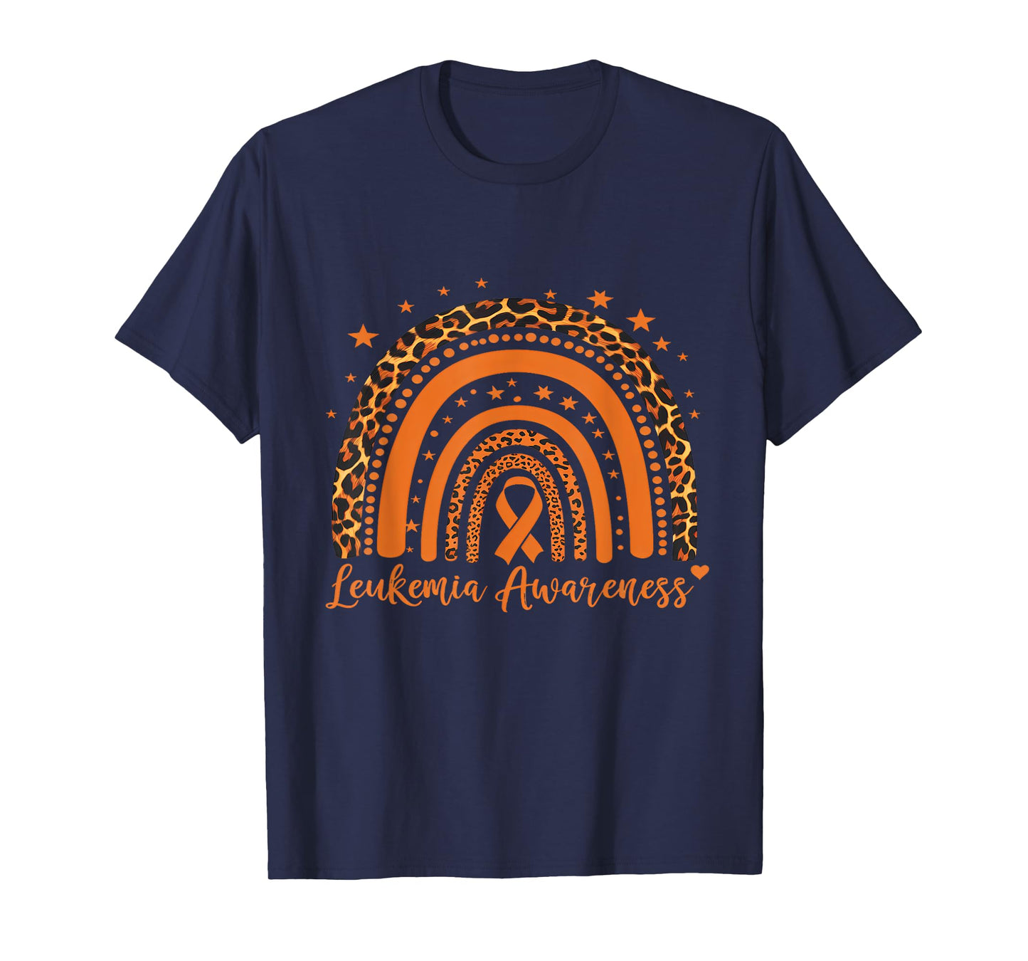 Leukemia Cancer Awareness Leopard Orange Ribbon Rainbow T-Shirt