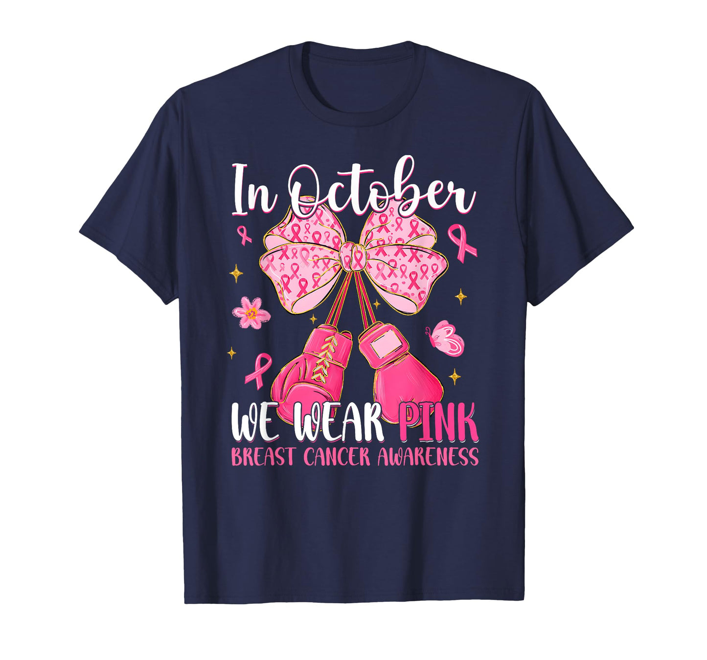 in October We Wear Pink Ribbon Coquette Bow Breast Cancer T-Shirt