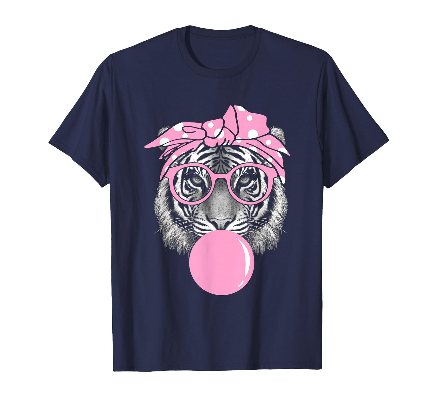 Funny Pink Tiger For Girl Glasses & Pink Bubble Gum T-Shirt