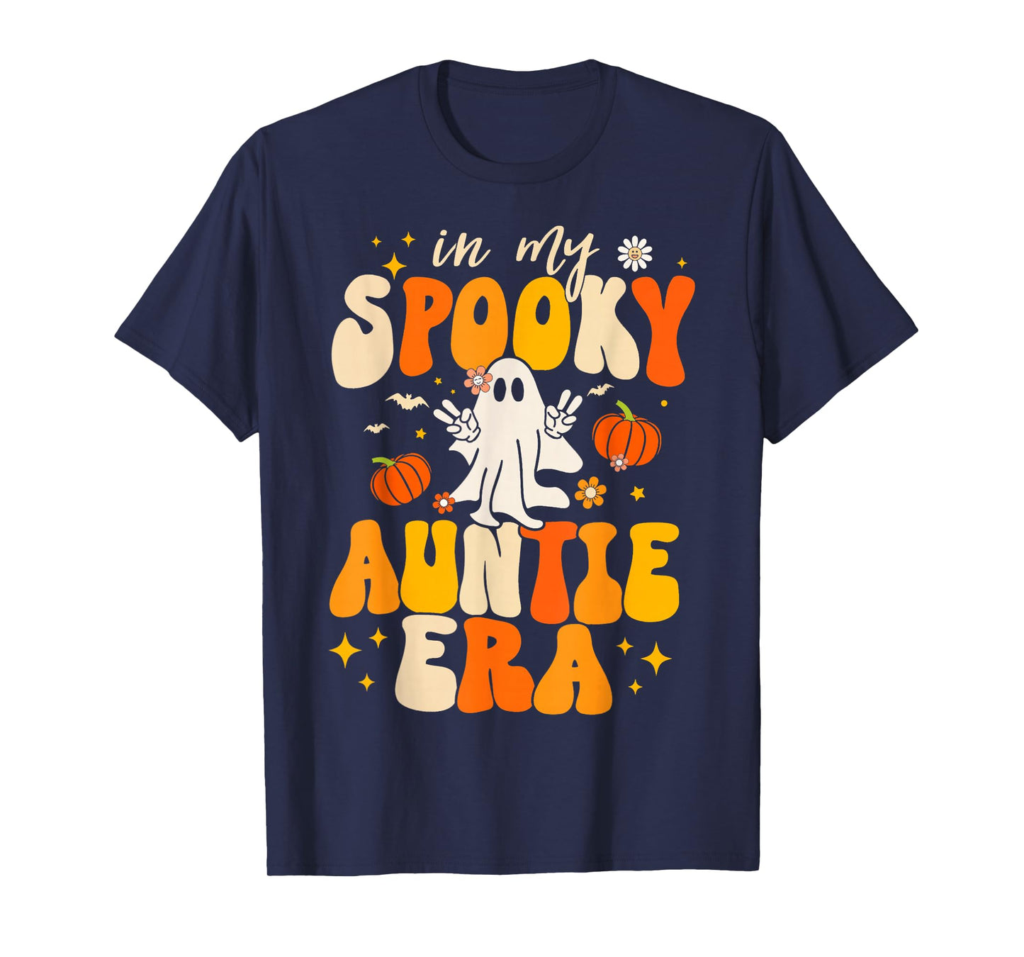 Retro In My Spooky Aunt Era Groovy Halloween Ghost Auntie T-Shirt