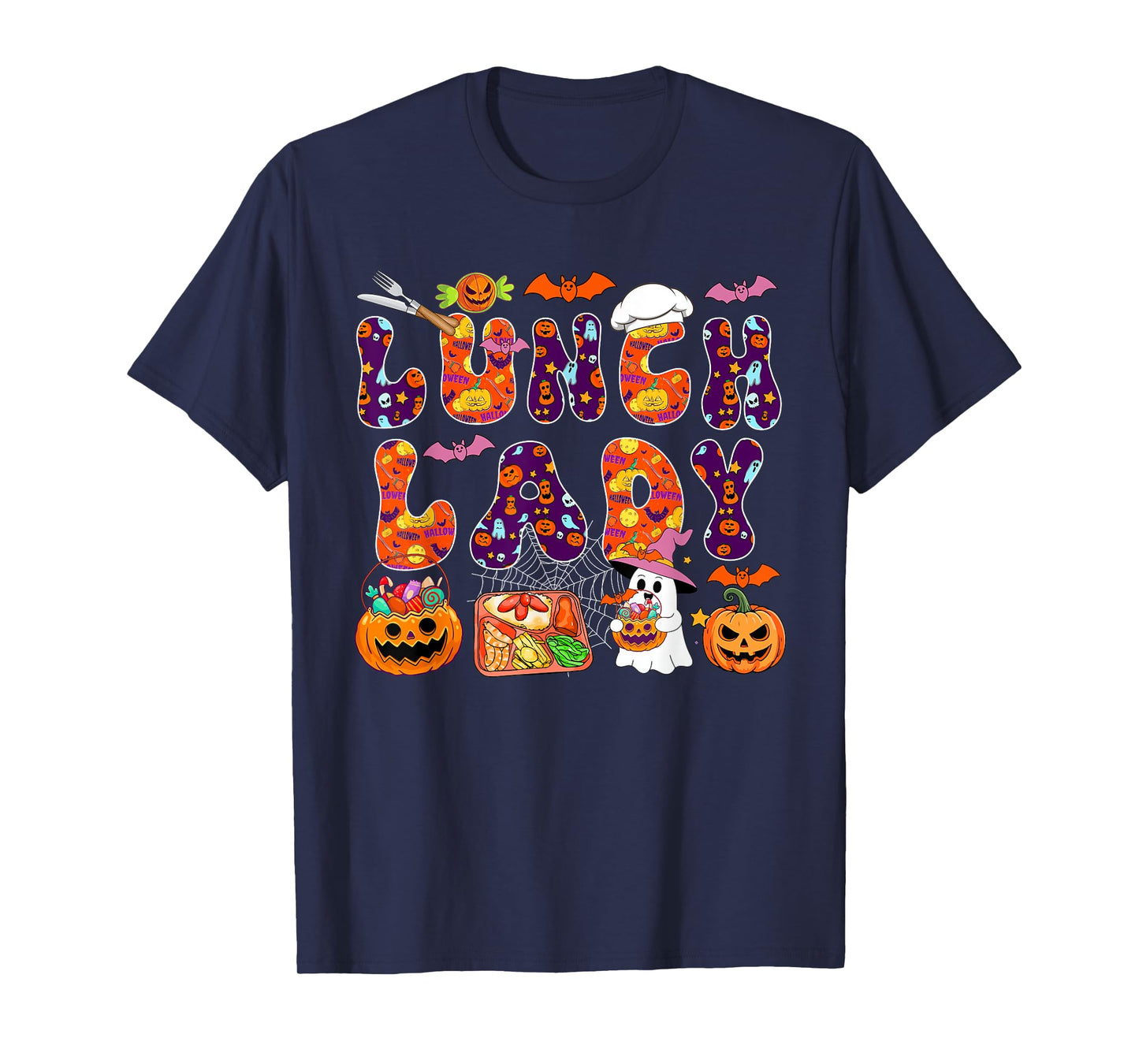 Lunch Lady Halloween Boo Carved Pumpkins Funny Job Team T-Shirt