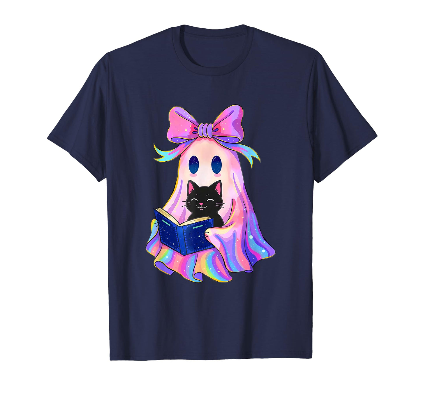 Funny Coquette Bow Halloween Ghost Holding Black Cat T-Shirt