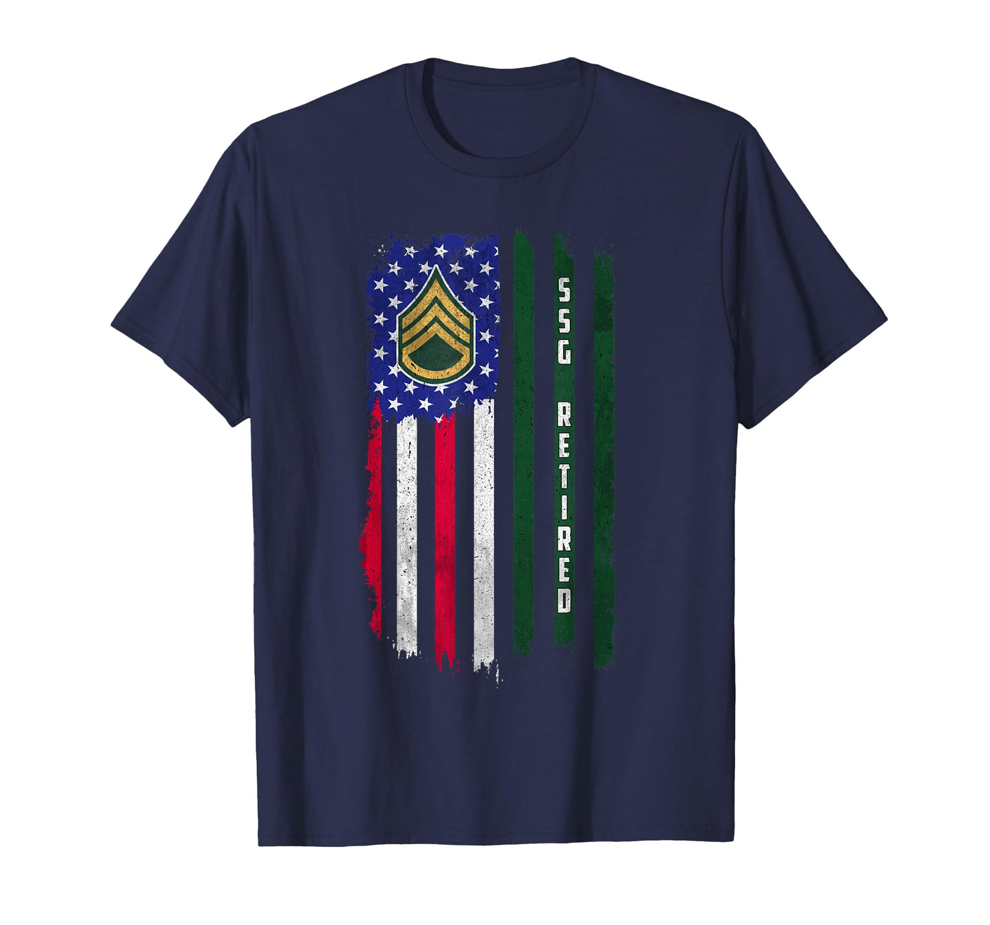 Retired E-6 Staff Sergeant SSG Rank American Flag Veteran T-Shirt