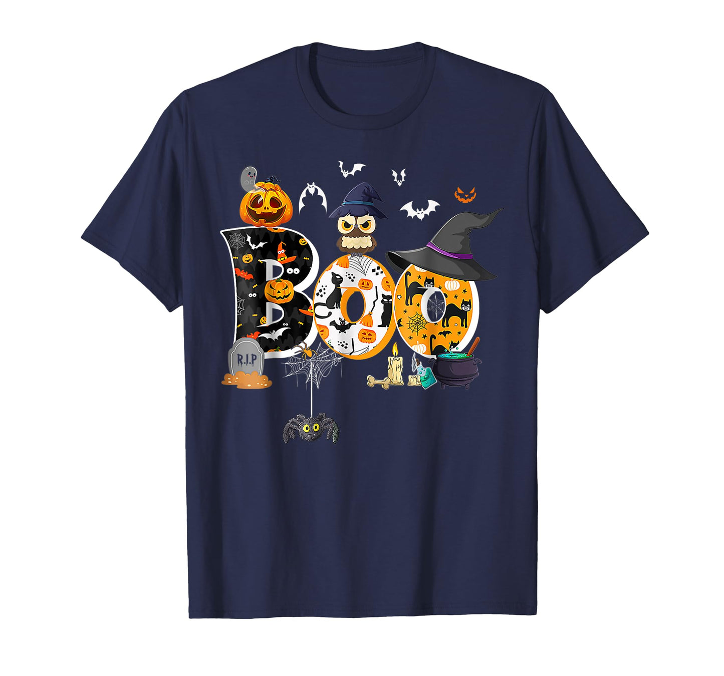 Boo Creepy Owl Pumpkin Ghost Funny Halloween Costume T-Shirt
