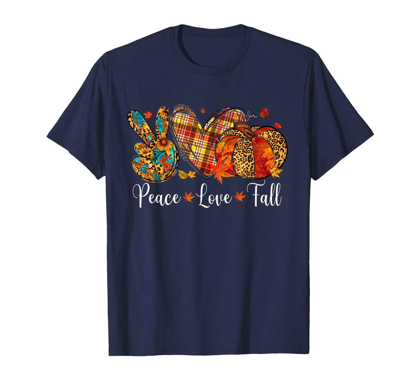 Peace Love Fall Pumpkin Autum Happy Fall Thanksgiving Womens T-Shirt