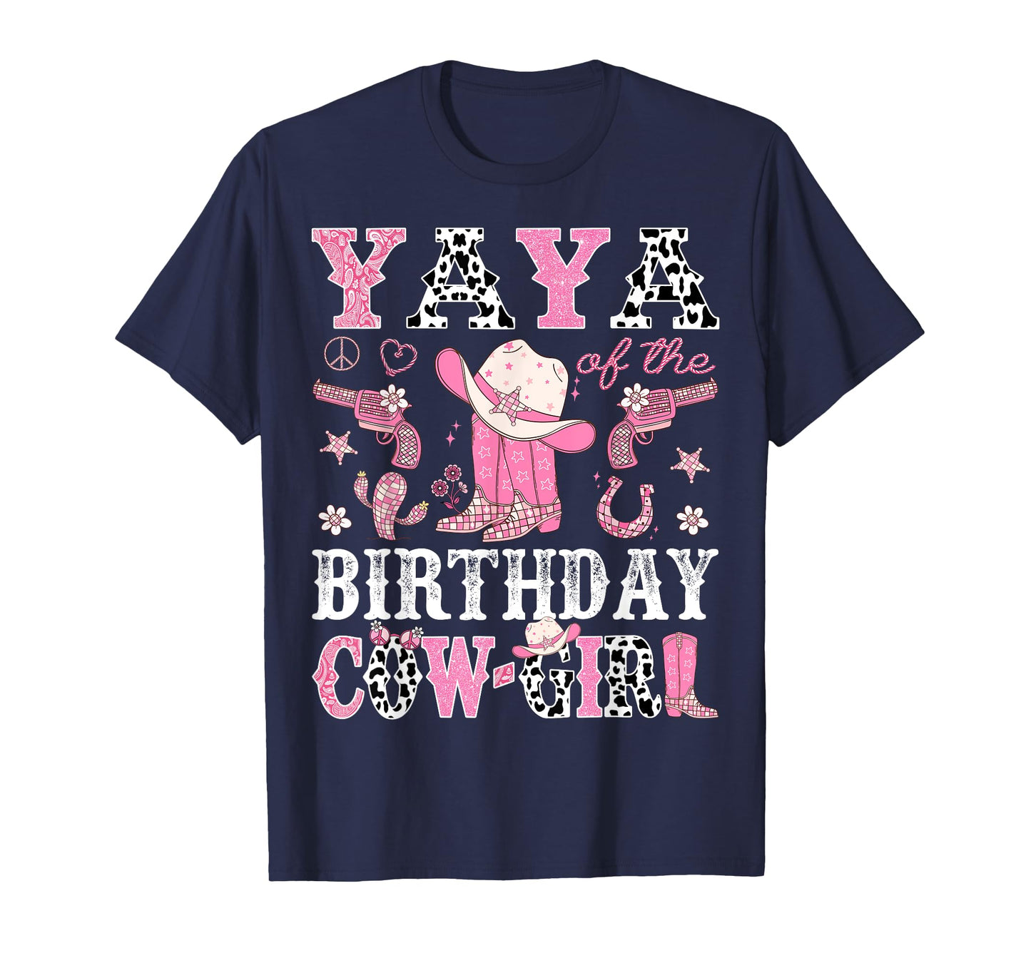Yaya Of The Birthday CowGirl Pink Disco Rodeo Western T-Shirt