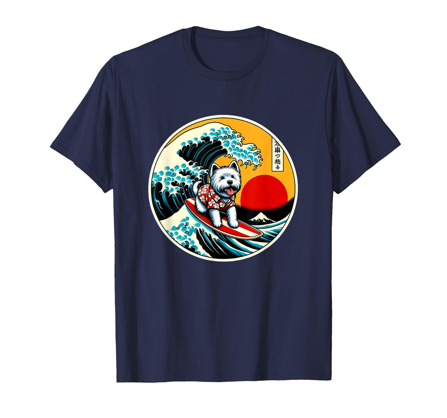 Great Wave Kanagawa Westie dog Surfing T-Shirt for Men Women Kids