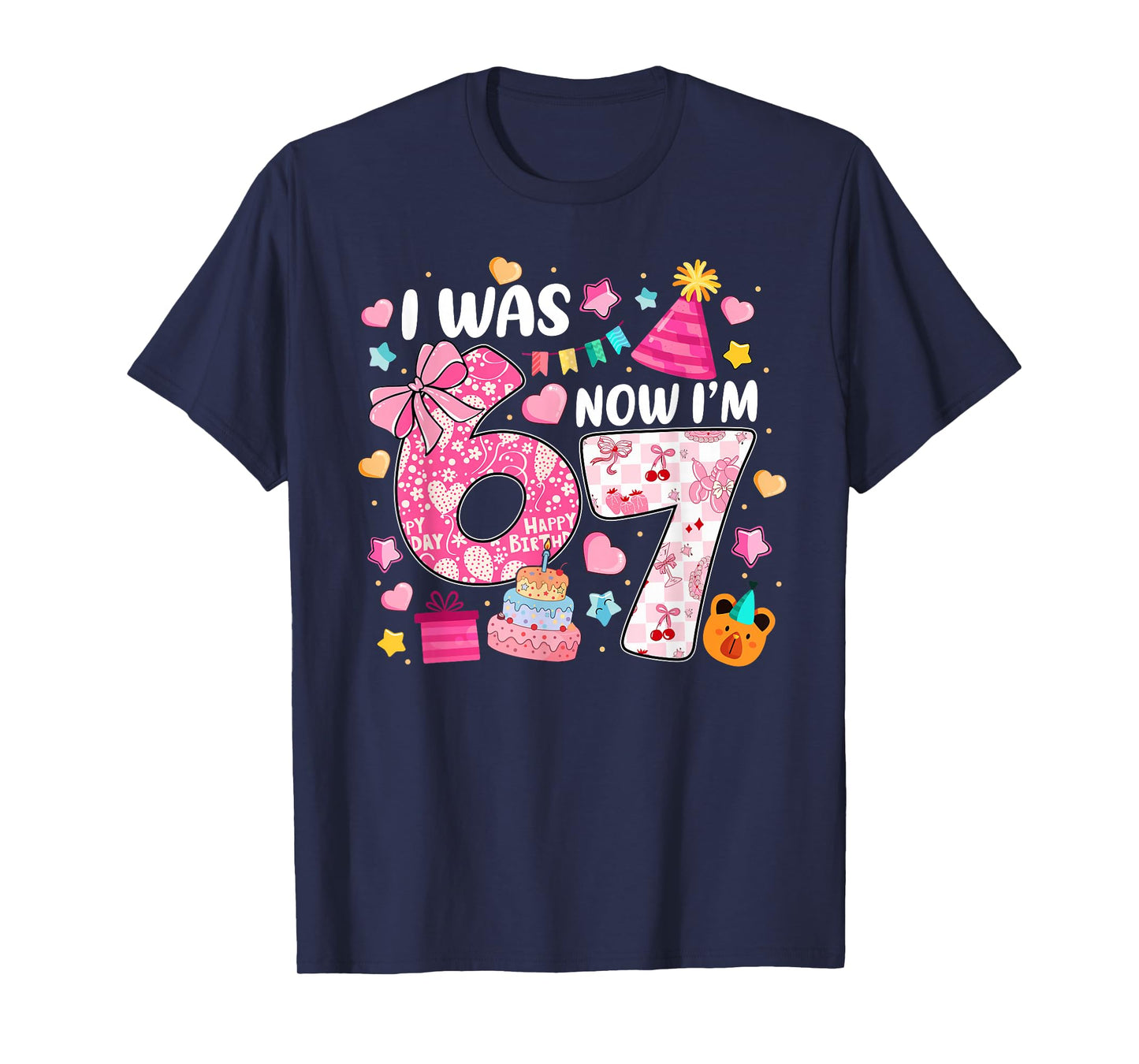 I was 6 Now I'm 7 Birthday Preppy Six Seven Girls Kids T-Shirt - T-Shirt | Navy