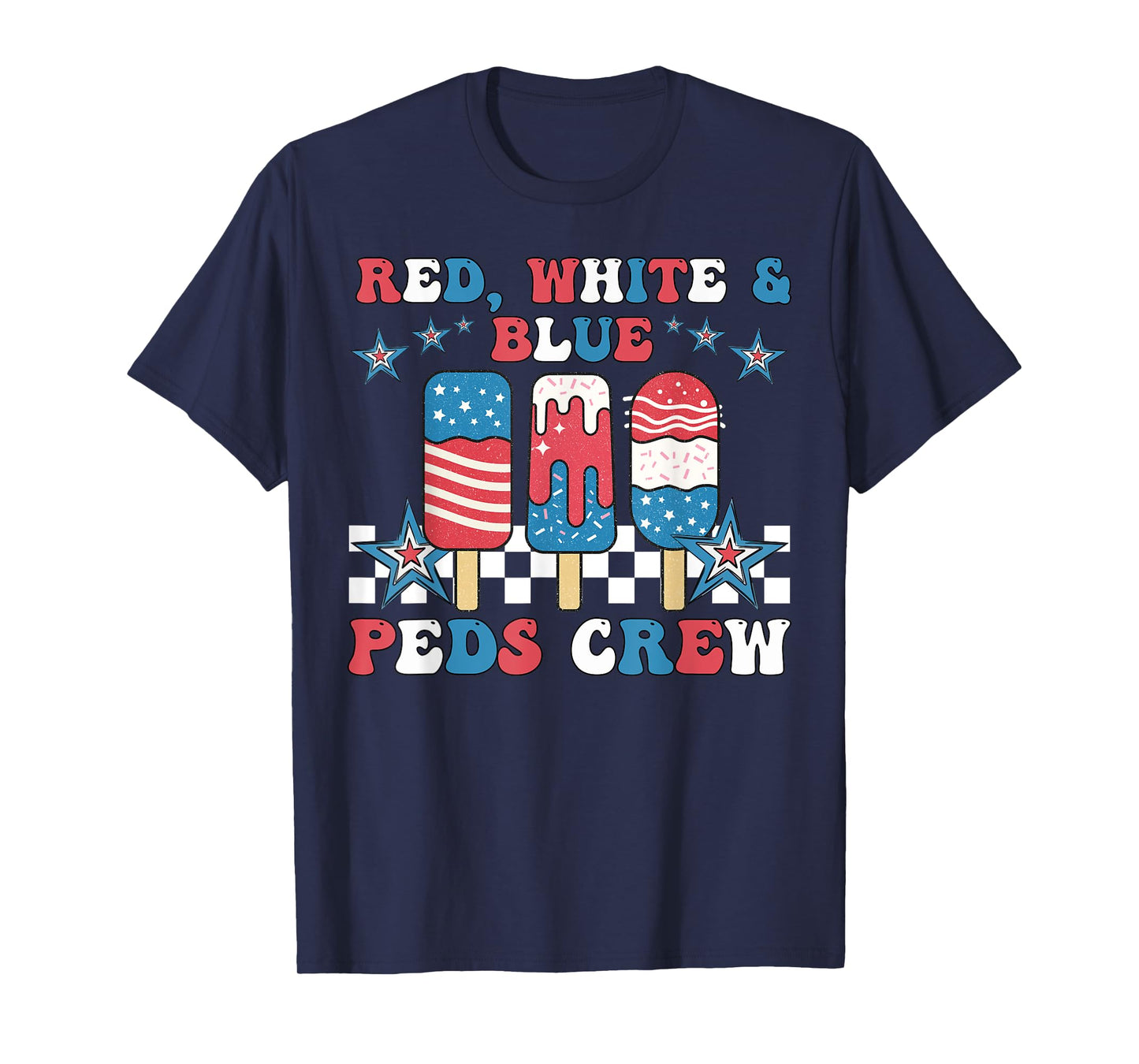 Retro Red White Blue PEDS Crew Ice Cream US Flag 4th Of July T-Shirt